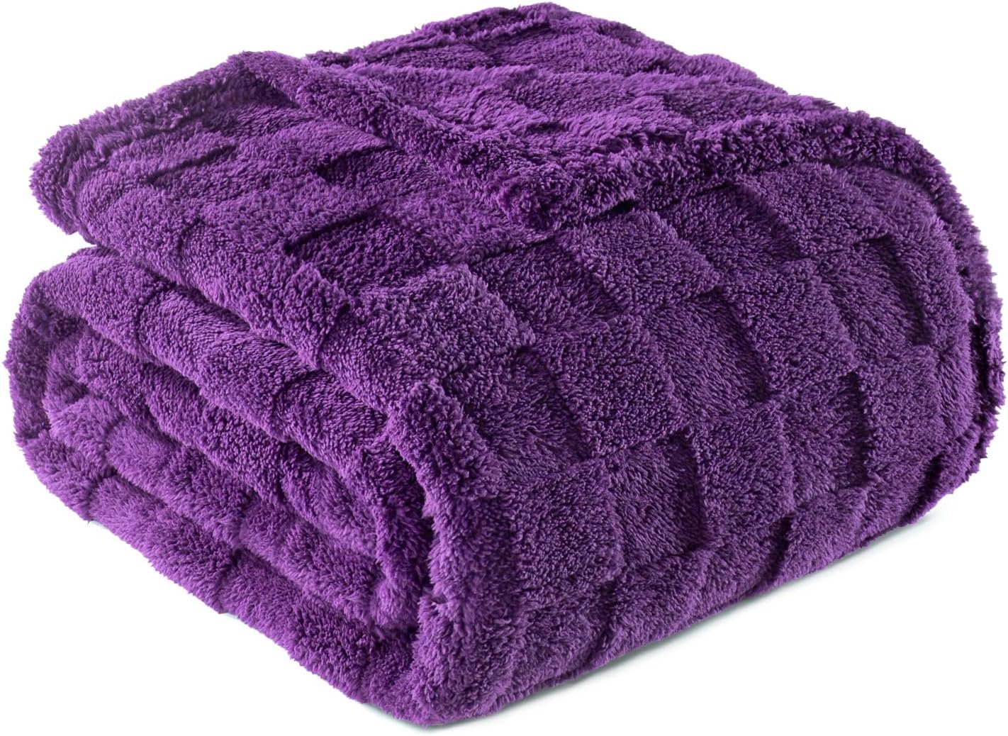 Exclusivo Mezcla Fleece Throw Blanket for Couch,Super Soft and Warm Lightweight Checkered Pattern Blankets for All Seasons, 50x60 Inches, Ivory