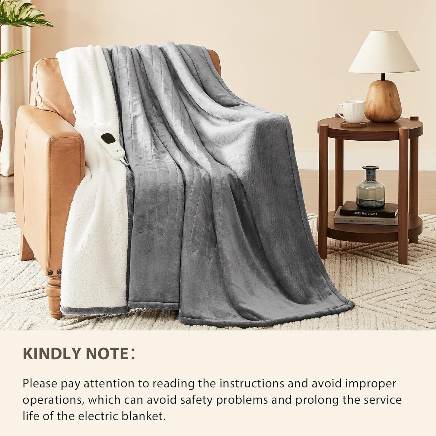 Homemate Heated Blanket Electric Throw - 50"x60" Heating Blanket Throw 1/2/4/6/8 Hours Auto-Off 10 Heat Level Over-Heat Protection Flannel Sherpa Electric ETL Certification
