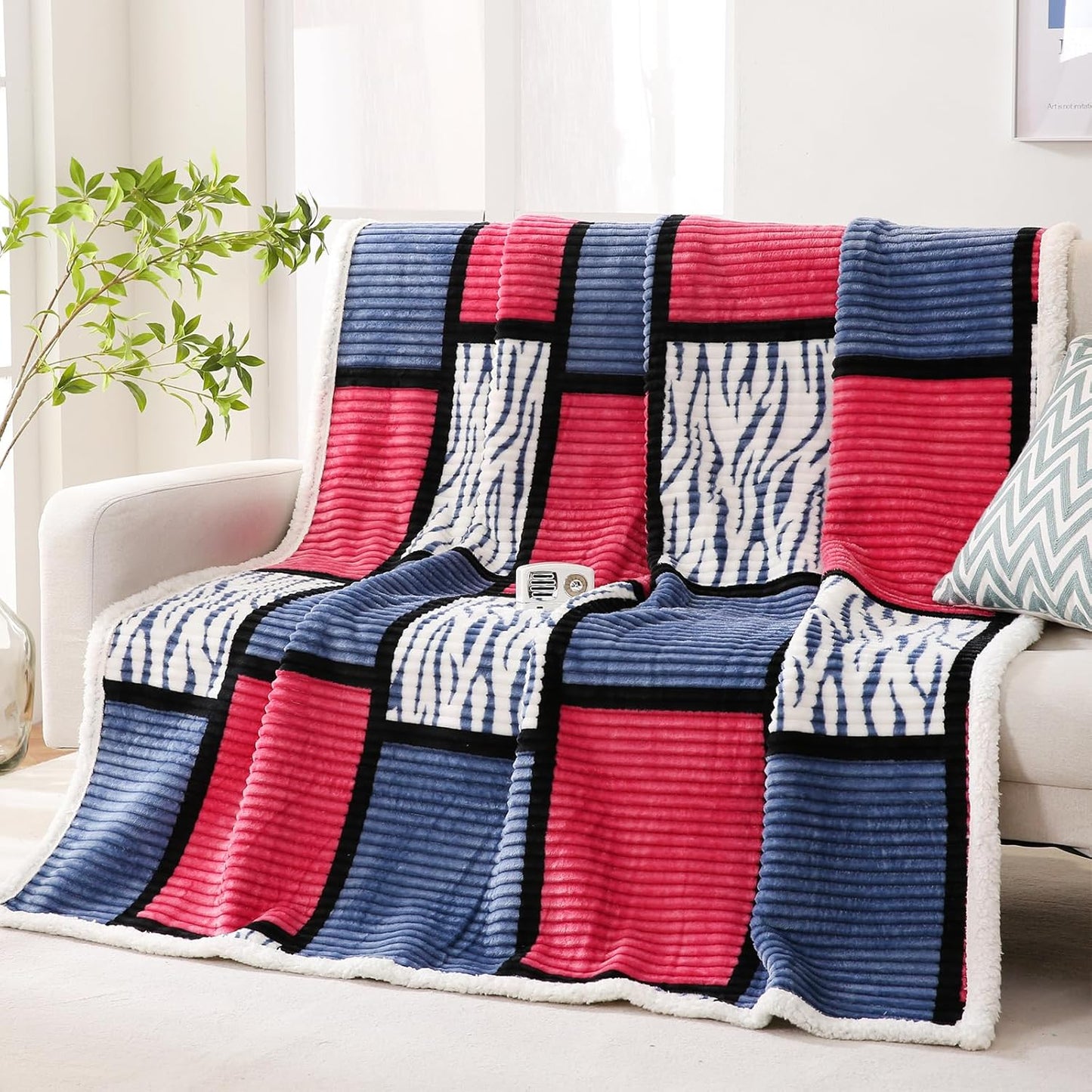 PU MEI Sherpa Fleece Throw Blanket 60" x 80" Reversible Plush Fluffy Large Big Blanket Lattice Flannel Blankets for Sofa Couch Bed (Grey-Soft Blue, 60"*80")