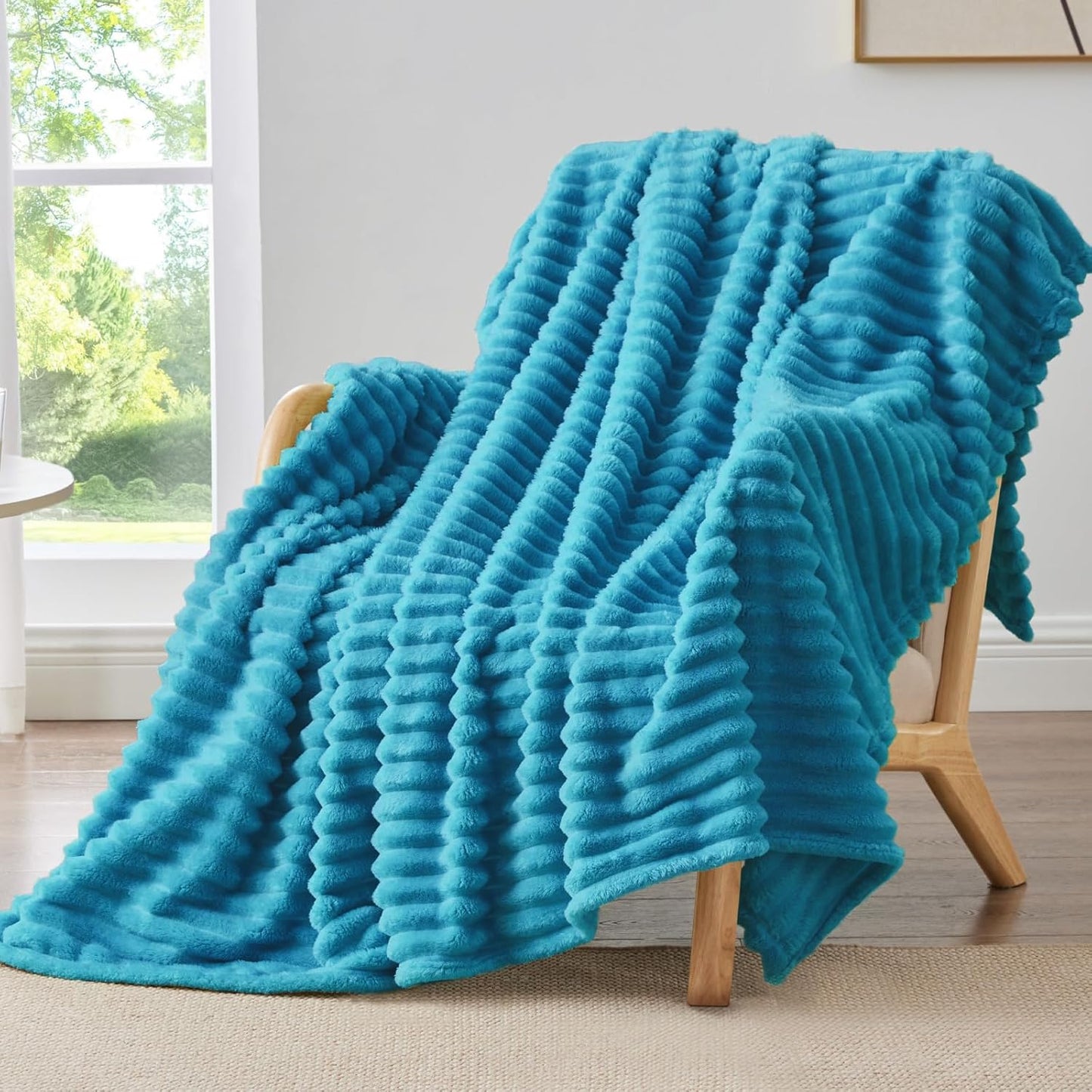 BEDELITE Fleece Throw Blanket for Couch - 300GSM Soft & Warm Fluffy Cream White Blanket, Decorative and Giftable Striped Blankets for Women, Men, 50"x60"