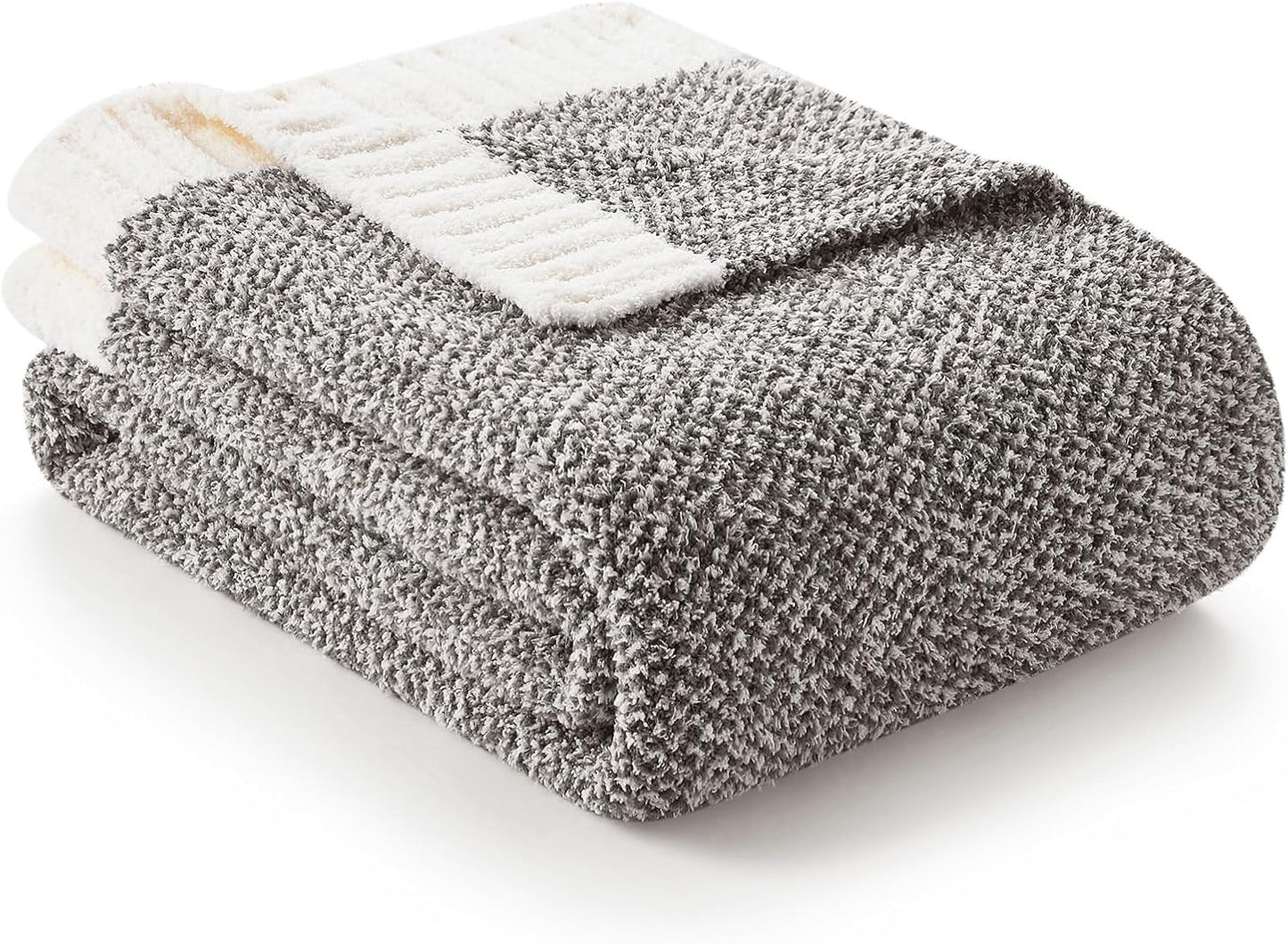Snuggle Sac Heather Taupe Throw Blanket for Couch, Reversible Super Soft Knitted Blankets Warm Cozy Knit Fuzzy Plush Lightweight Throws for Sofa, Bed, Camping, Picnic, Taupe, 50x60 inches
