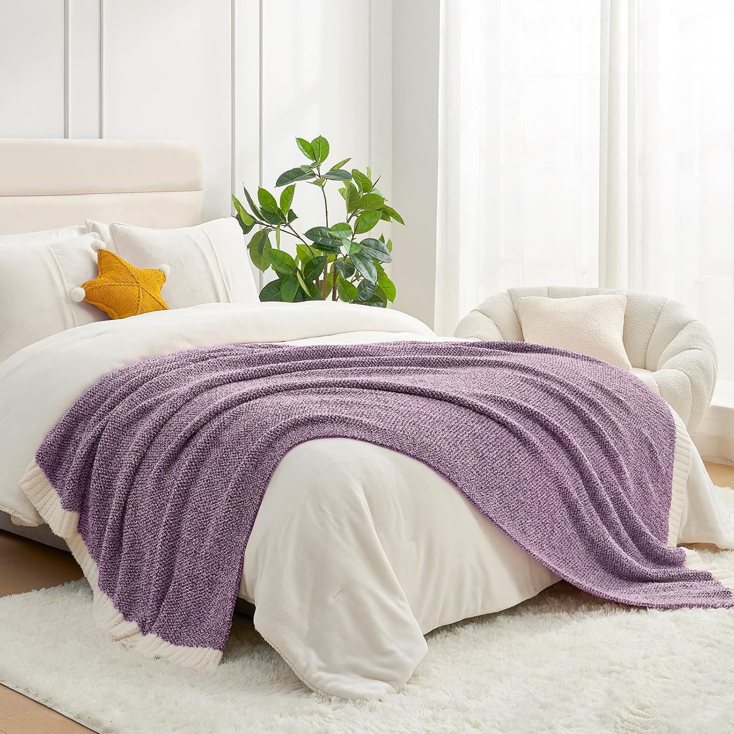Snuggle Sac Heather Taupe Throw Blanket for Couch, Reversible Super Soft Knitted Blankets Warm Cozy Knit Fuzzy Plush Lightweight Throws for Sofa, Bed, Camping, Picnic, Taupe, 50x60 inches