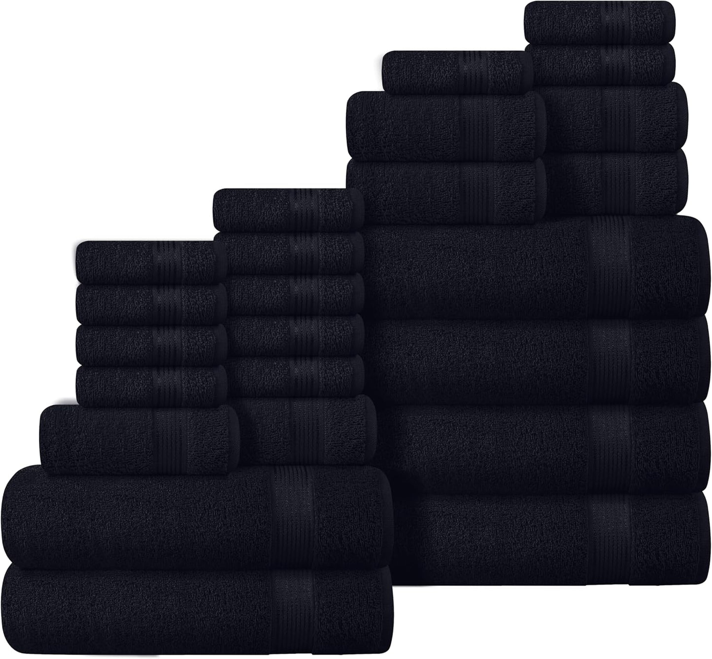 Belizzi Home Ultra Soft 3 Pack Cotton Towel Set, Contains a Bath Towel 28x55 inch, a Hand Towel 16x24 inch & a Wash Coth 12x12 inch, Ideal Everyday use, Compact & Lightweight - Black