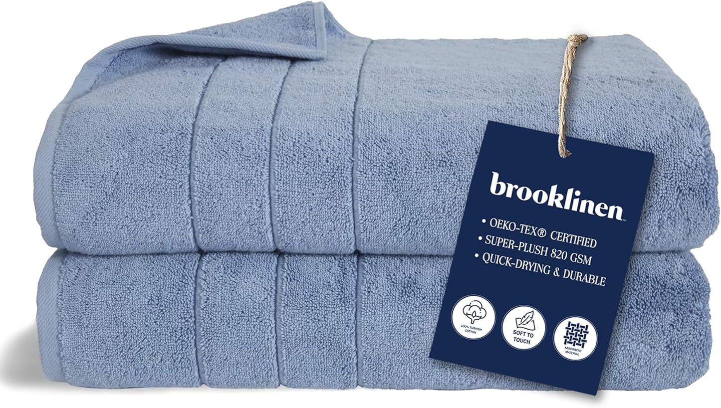 Brooklinen Super-Plush Turkish Cotton Bath Towels Set of 2 Cotton, 820 GSM, Machine Washable, Perfect Bath Towels for Bathroom, Spa & Shower (30" x 58", Smoke Grey)