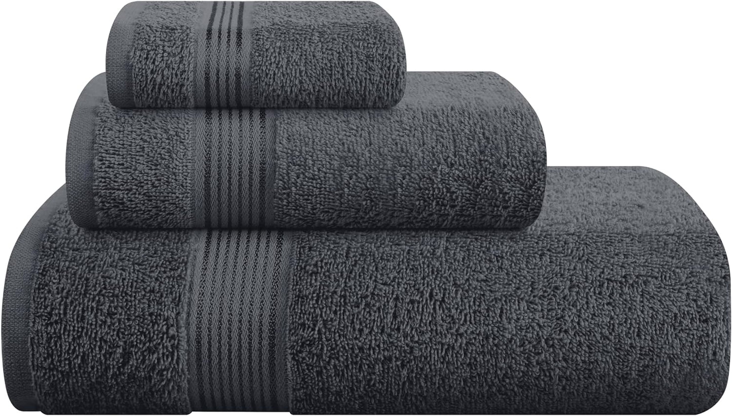 Belizzi Home Ultra Soft 3 Pack Cotton Towel Set, Contains a Bath Towel 28x55 inch, a Hand Towel 16x24 inch & a Wash Coth 12x12 inch, Ideal Everyday use, Compact & Lightweight - Black