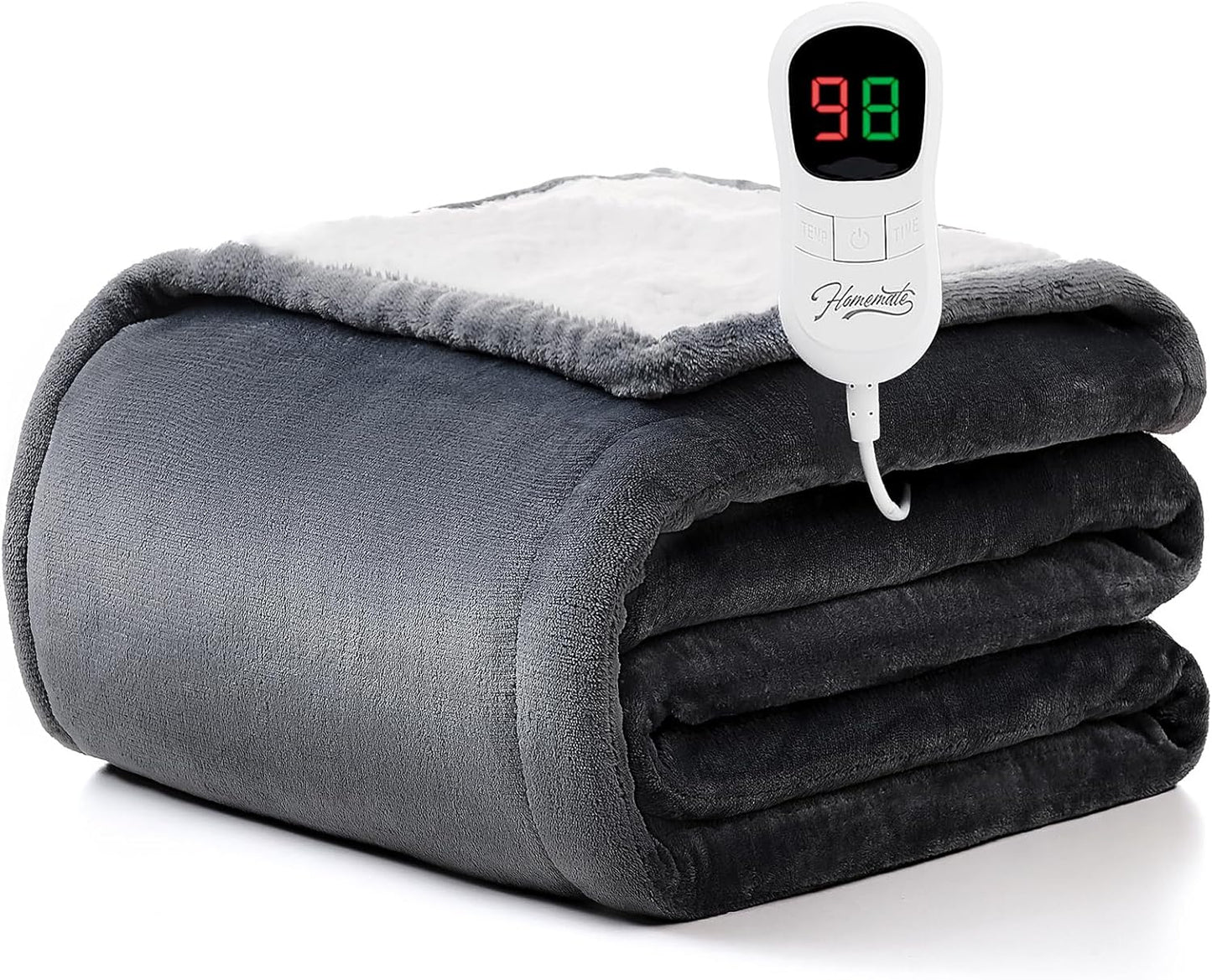 Homemate Heated Blanket Electric Throw - 50"x60" Heating Blanket Throw 1/2/4/6/8 Hours Auto-Off 10 Heat Level Over-Heat Protection Flannel Sherpa Electric ETL Certification