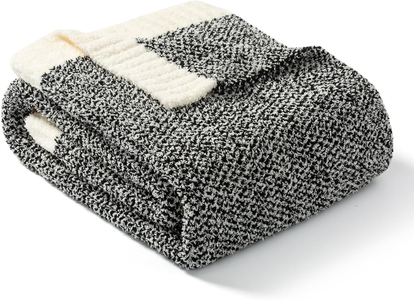 Snuggle Sac Heather Taupe Throw Blanket for Couch, Reversible Super Soft Knitted Blankets Warm Cozy Knit Fuzzy Plush Lightweight Throws for Sofa, Bed, Camping, Picnic, Taupe, 50x60 inches