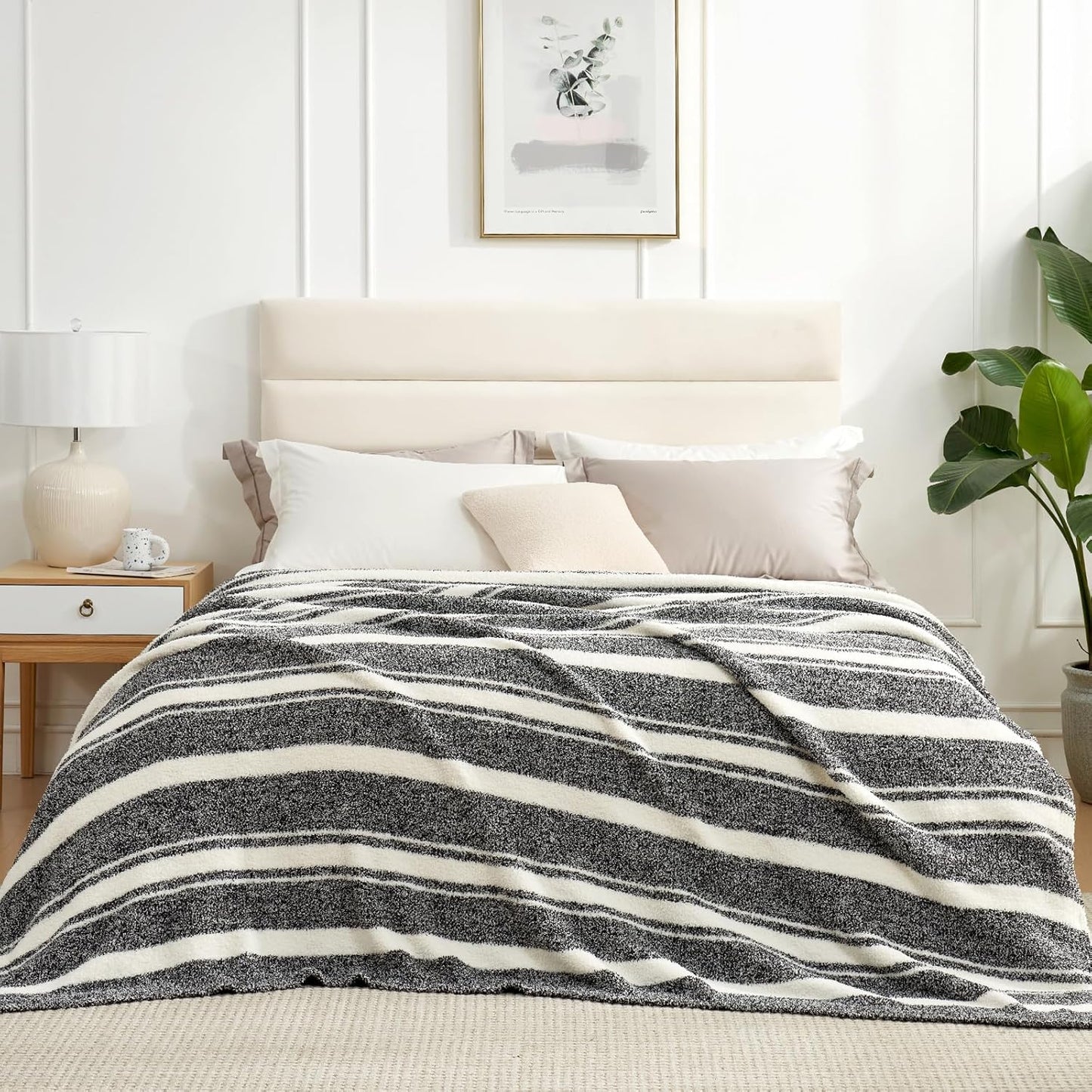Snuggle Sac Heather Taupe Throw Blanket for Couch, Reversible Super Soft Knitted Blankets Warm Cozy Knit Fuzzy Plush Lightweight Throws for Sofa, Bed, Camping, Picnic, Taupe, 50x60 inches