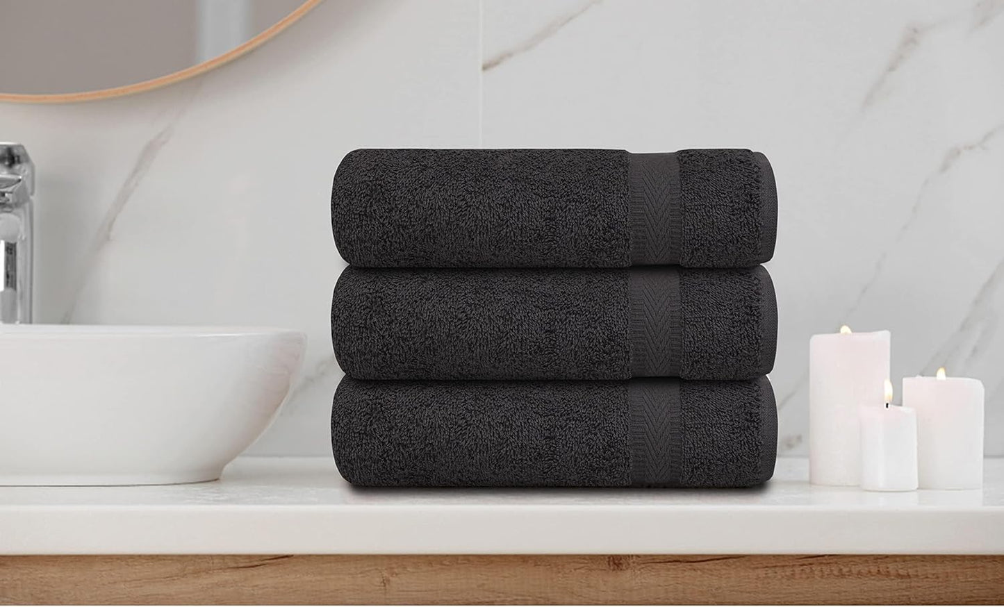 100% Cotton Bath Towels 24x48 Inches – Pack of 6 Towels for Bathroom, Gym, Spa, Hotel – Absorbent, Quick Dry, Lightweight Everyday Essential - Charcoal Grey