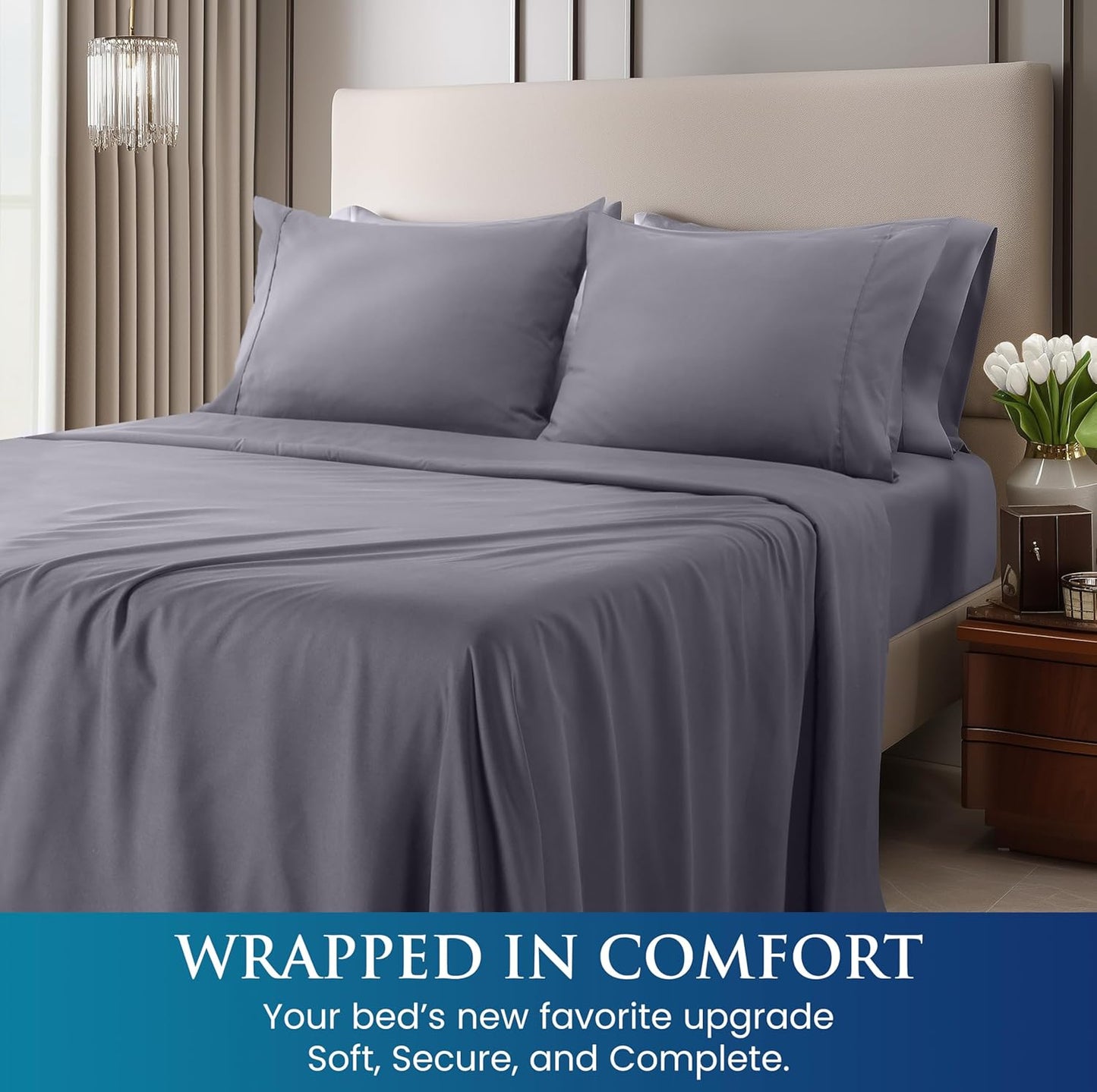Utopia Bedding Queen Sheet Set – Brushed Microfiber – Ultra Soft Bed Sheets for Queen Size Bed Set – Deep Pocket, Wrinkle & Fade Resistant – Includes 1 Fitted, 1 Flat, 2 Pillowcases (Grey)