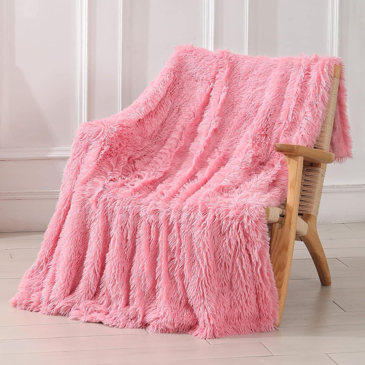 Tuddrom Decorative Extra Soft Fuzzy Faux Fur Throw Blanket 50" x 60",Solid Reversible Long Hair Shaggy Blanket,Fluffy Cozy Plush Comfy Microfiber Fleece Blankets for Couch Sofa Bedroom,Cream White