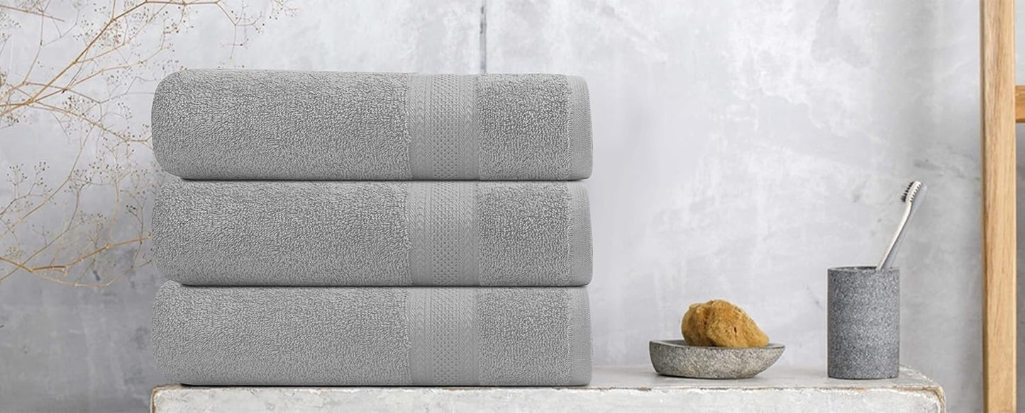 Medium Size Bath Towels Set of 6 – 100% Cotton Terry – 24" x 48" – Quick Dry, Soft & Highly Absorbent – Light Grey Towels for Bathroom, Gym, Spa, Pool & Daily Use