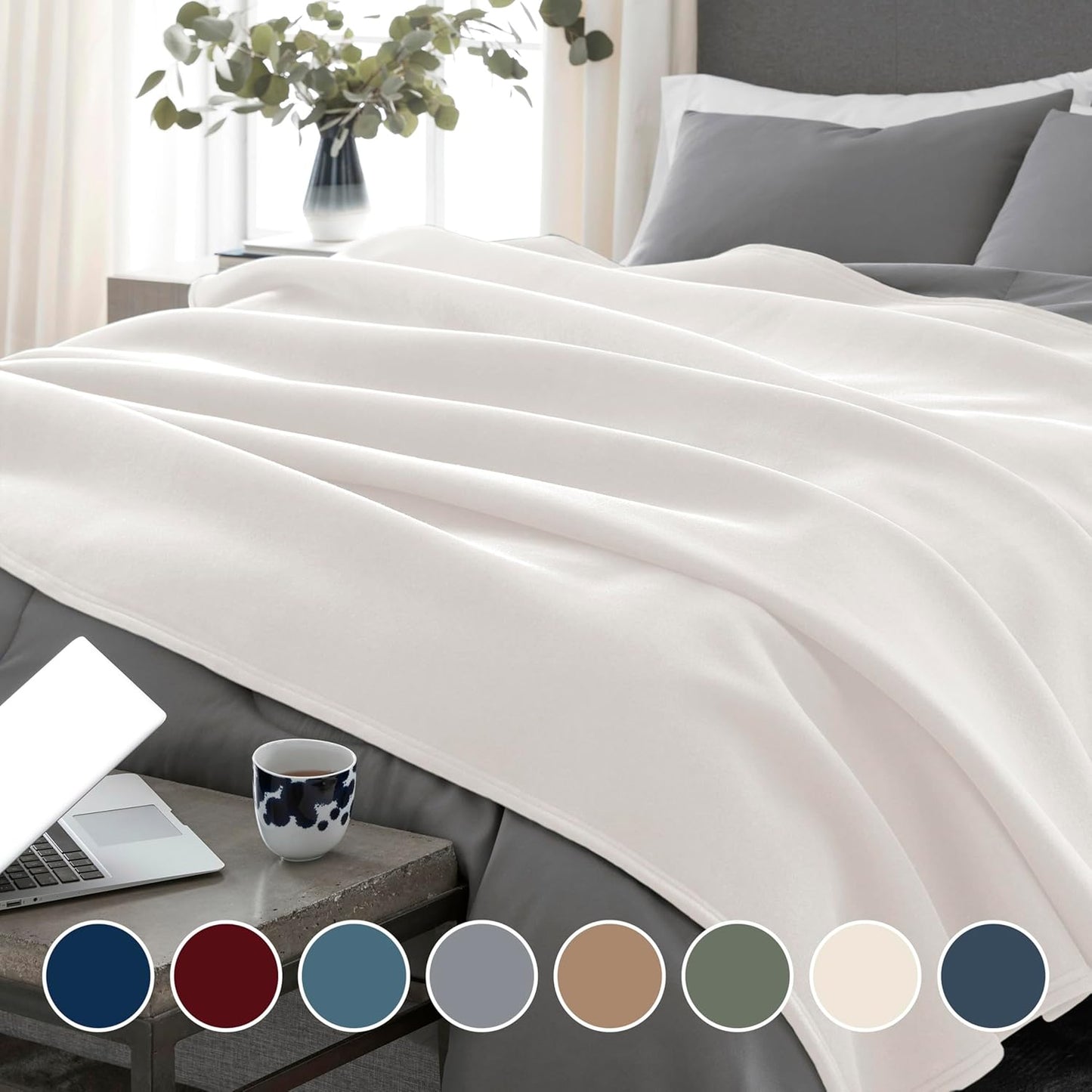 Vellux Queen Size Blanket - All Season Luxury Warm Micro plush Lightweight Thermal Fleece Blankets - Perfect For Couch Bed Sofa - Breathable Bed Blankets Queen Size - Hotel Quality (90x90 Inch, Ivory)