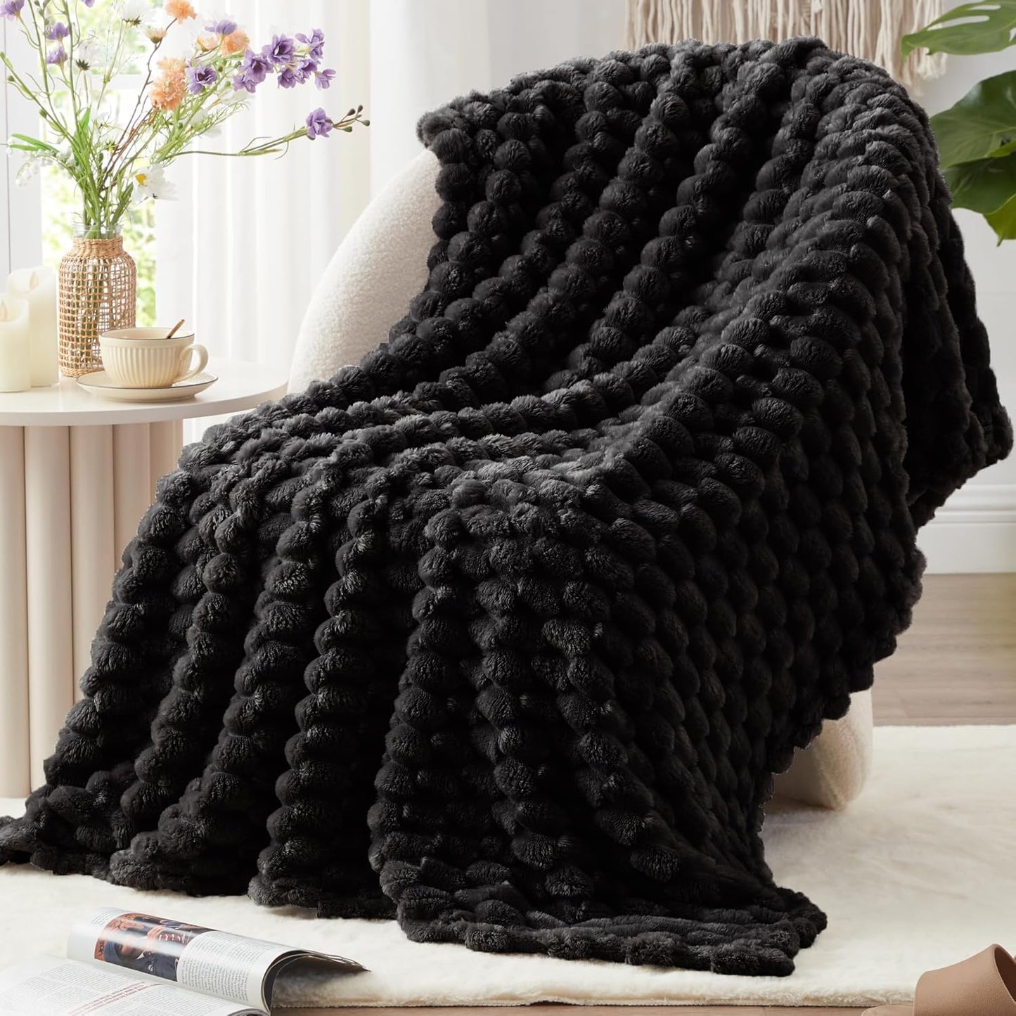 EXQ Home Fleece Throw Blanket for Couch or Bed - 3D Imitation Turtle Shell Jacquard Decorative Blankets - Cozy Soft Lightweight Fuzzy Flannel Blanket Suitable for All Seasons(50"×60",Beige)