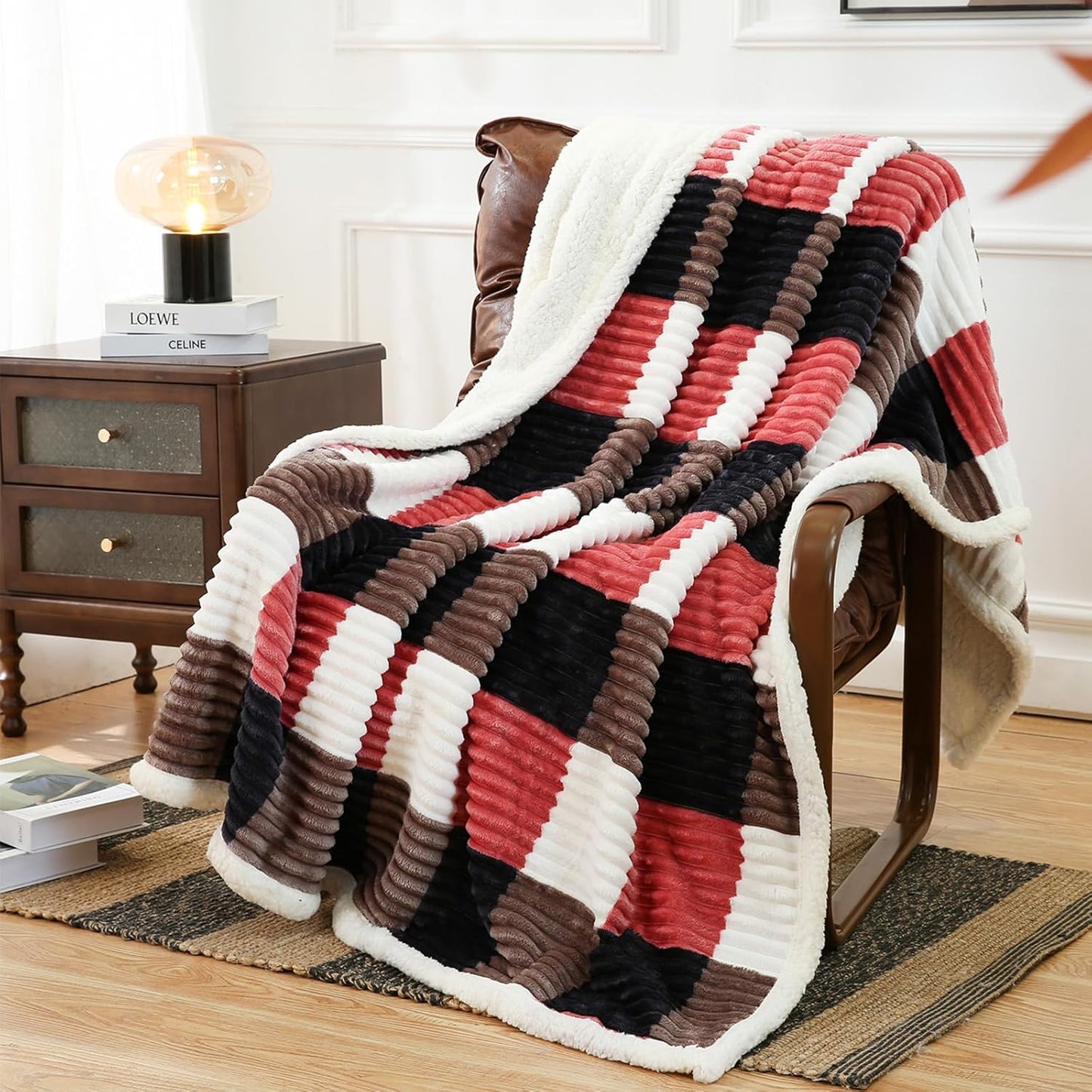 PU MEI Sherpa Fleece Throw Blanket 60" x 80" Reversible Plush Fluffy Large Big Blanket Lattice Flannel Blankets for Sofa Couch Bed (Grey-Soft Blue, 60"*80")