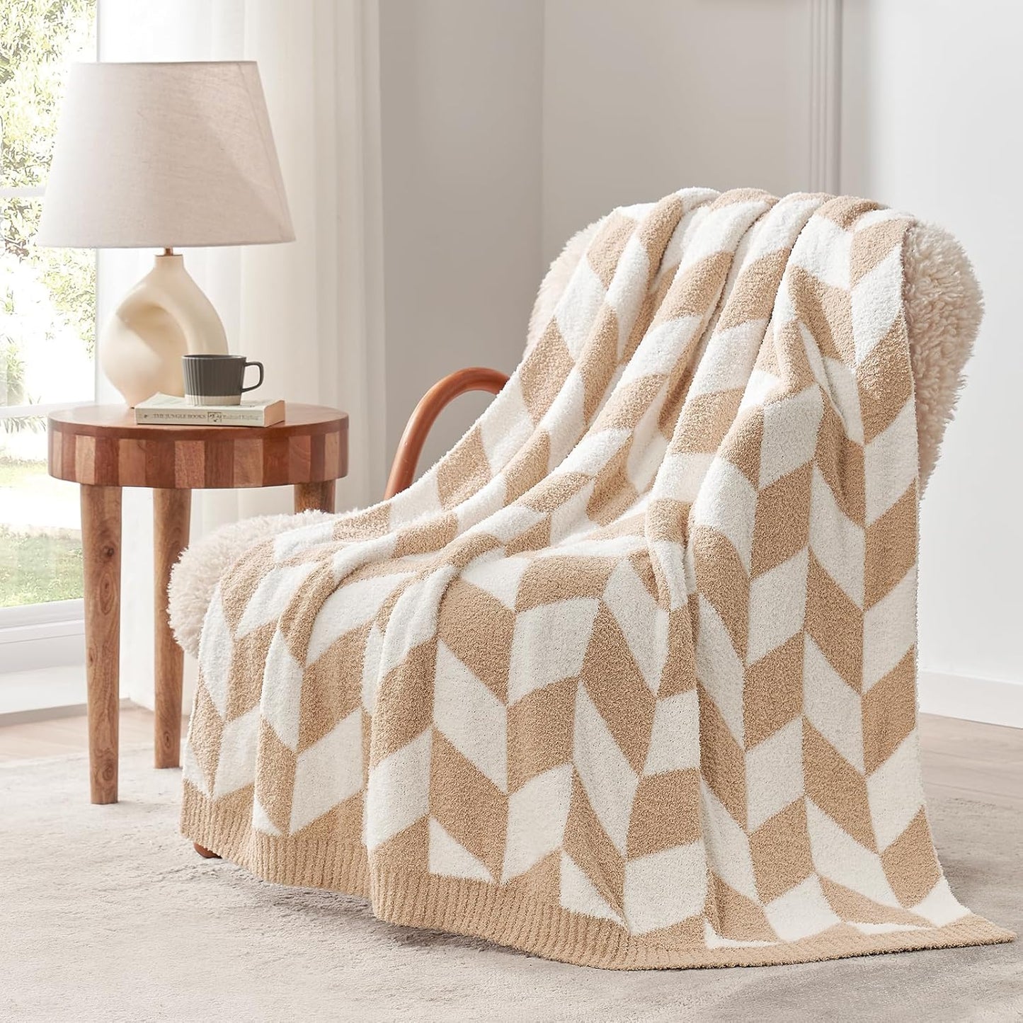Snuggle Sac Heather Taupe Throw Blanket for Couch, Reversible Super Soft Knitted Blankets Warm Cozy Knit Fuzzy Plush Lightweight Throws for Sofa, Bed, Camping, Picnic, Taupe, 50x60 inches