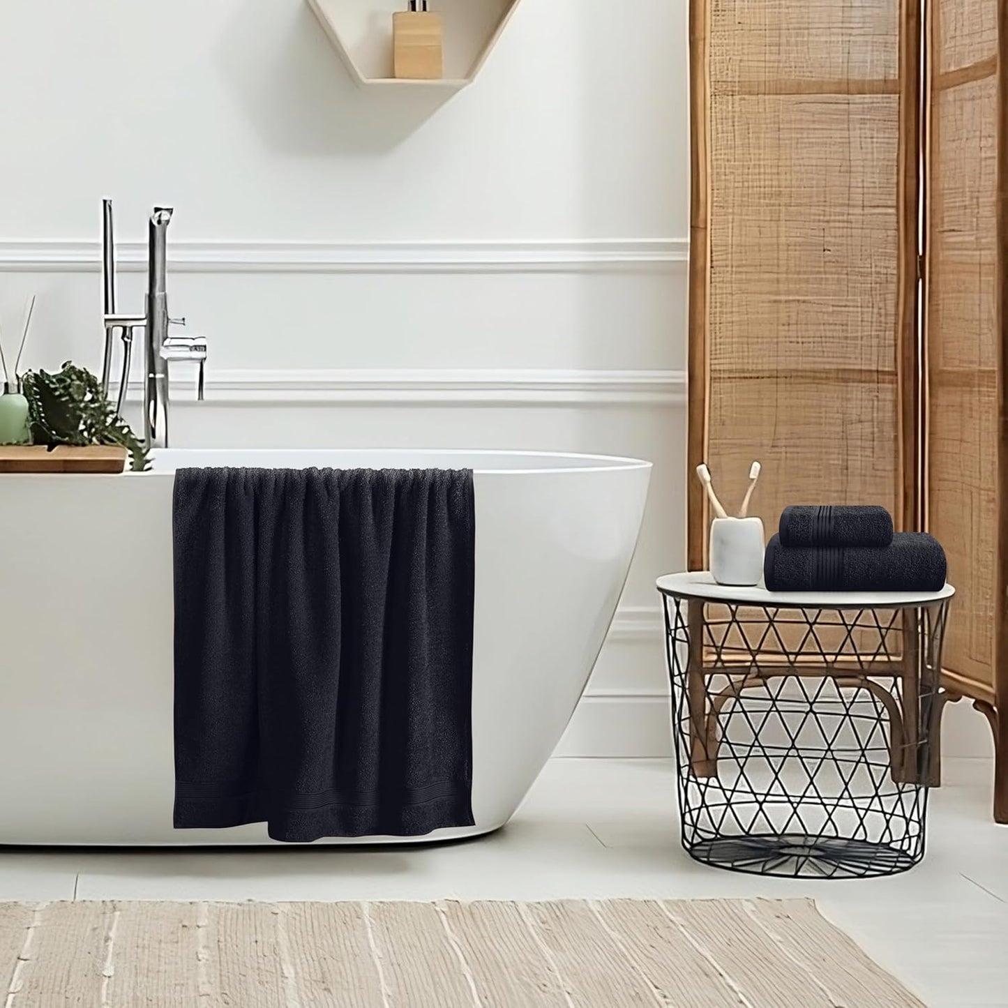 Belizzi Home Ultra Soft 3 Pack Cotton Towel Set, Contains a Bath Towel 28x55 inch, a Hand Towel 16x24 inch & a Wash Coth 12x12 inch, Ideal Everyday use, Compact & Lightweight - Black