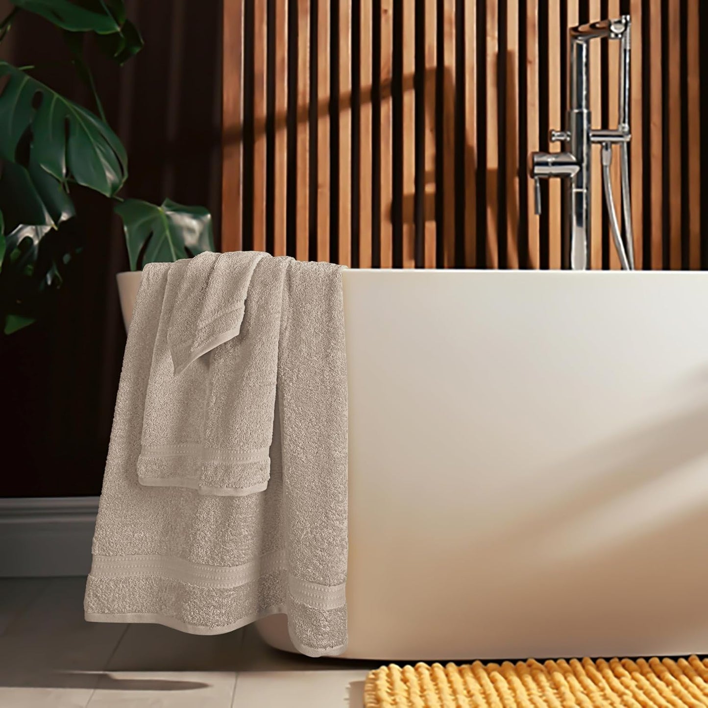 6 Piece Towel Set, 100% Combed Cotton - 2 Bath Towels, 2 Hand Towels, 2 Wash Cloths - 500 GSM Luxury Hotel Quality Ultra Soft Highly Absorbent Towel Set for Bathroom - Tan