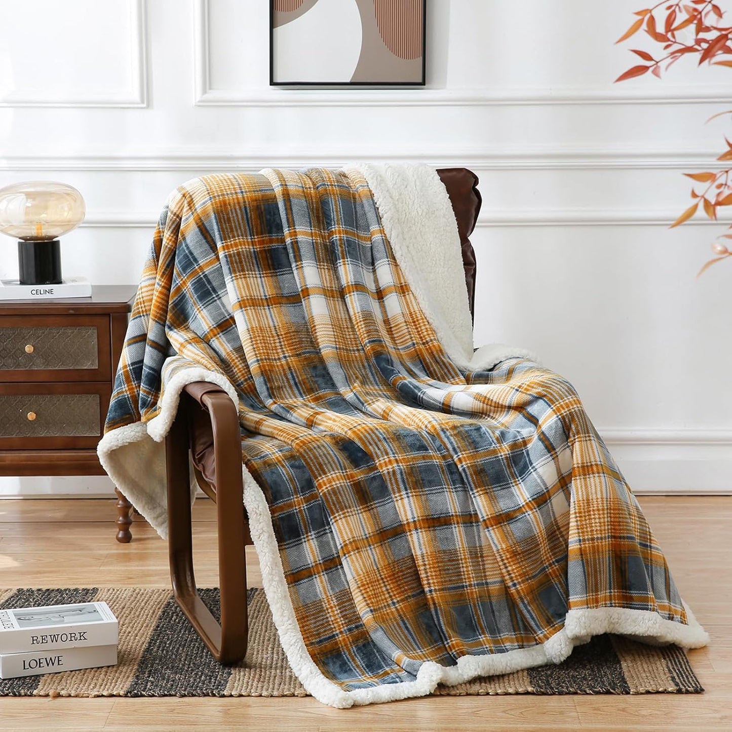 PU MEI Sherpa Fleece Throw Blanket 60" x 80" Reversible Plush Fluffy Large Big Blanket Lattice Flannel Blankets for Sofa Couch Bed (Grey-Soft Blue, 60"*80")