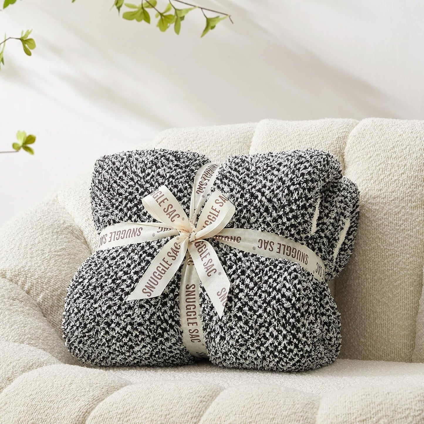 Snuggle Sac Heather Taupe Throw Blanket for Couch, Reversible Super Soft Knitted Blankets Warm Cozy Knit Fuzzy Plush Lightweight Throws for Sofa, Bed, Camping, Picnic, Taupe, 50x60 inches