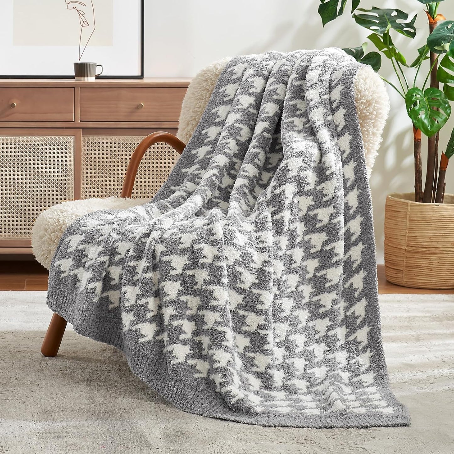 Snuggle Sac Heather Taupe Throw Blanket for Couch, Reversible Super Soft Knitted Blankets Warm Cozy Knit Fuzzy Plush Lightweight Throws for Sofa, Bed, Camping, Picnic, Taupe, 50x60 inches