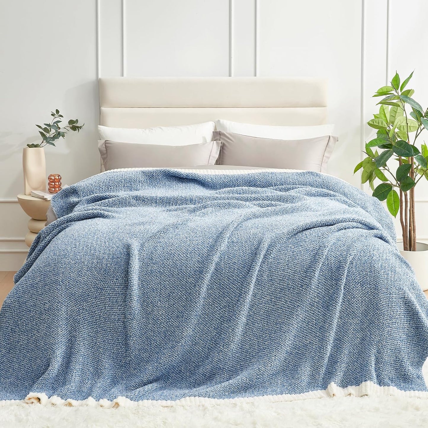 Snuggle Sac Heather Taupe Throw Blanket for Couch, Reversible Super Soft Knitted Blankets Warm Cozy Knit Fuzzy Plush Lightweight Throws for Sofa, Bed, Camping, Picnic, Taupe, 50x60 inches