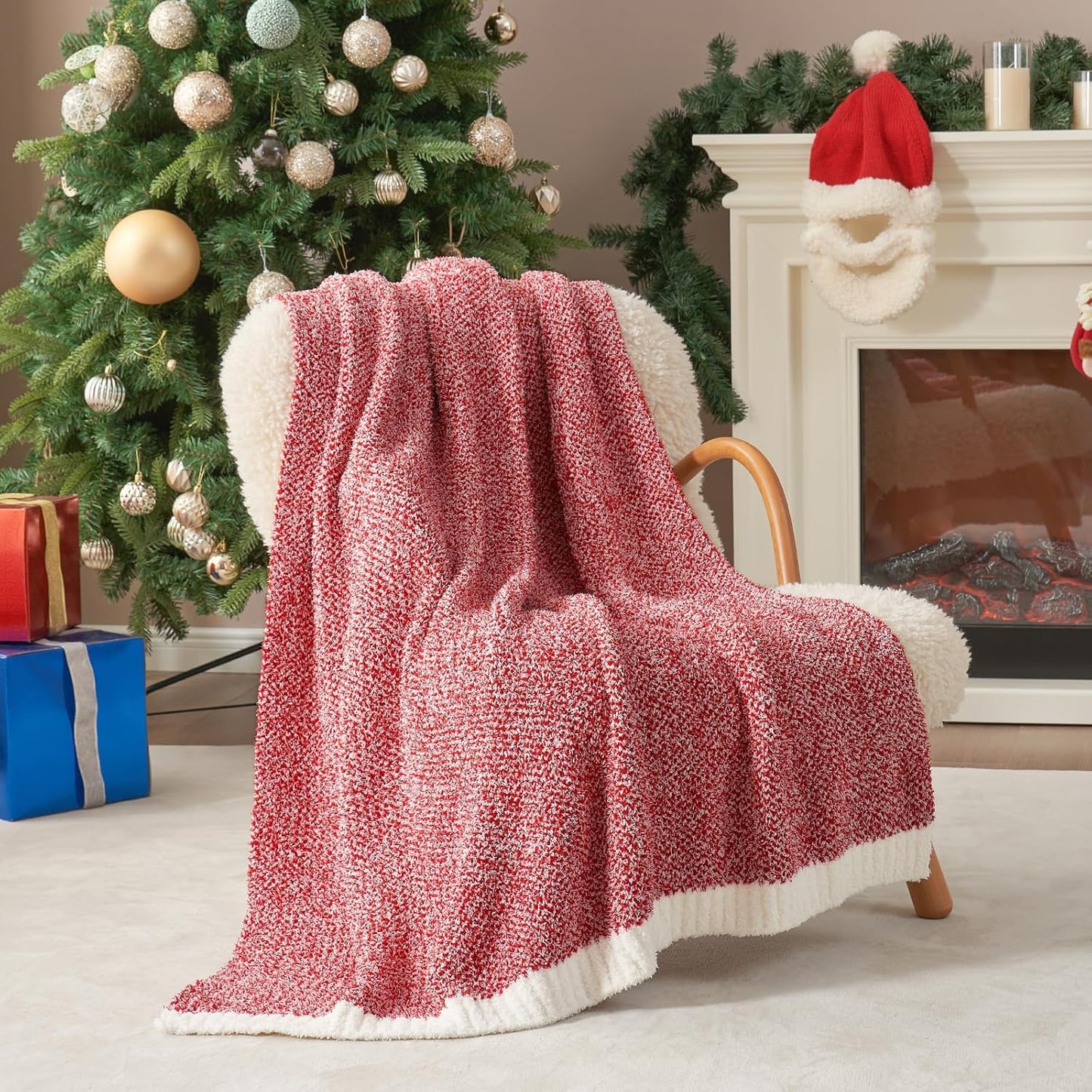 Snuggle Sac Heather Taupe Throw Blanket for Couch, Reversible Super Soft Knitted Blankets Warm Cozy Knit Fuzzy Plush Lightweight Throws for Sofa, Bed, Camping, Picnic, Taupe, 50x60 inches
