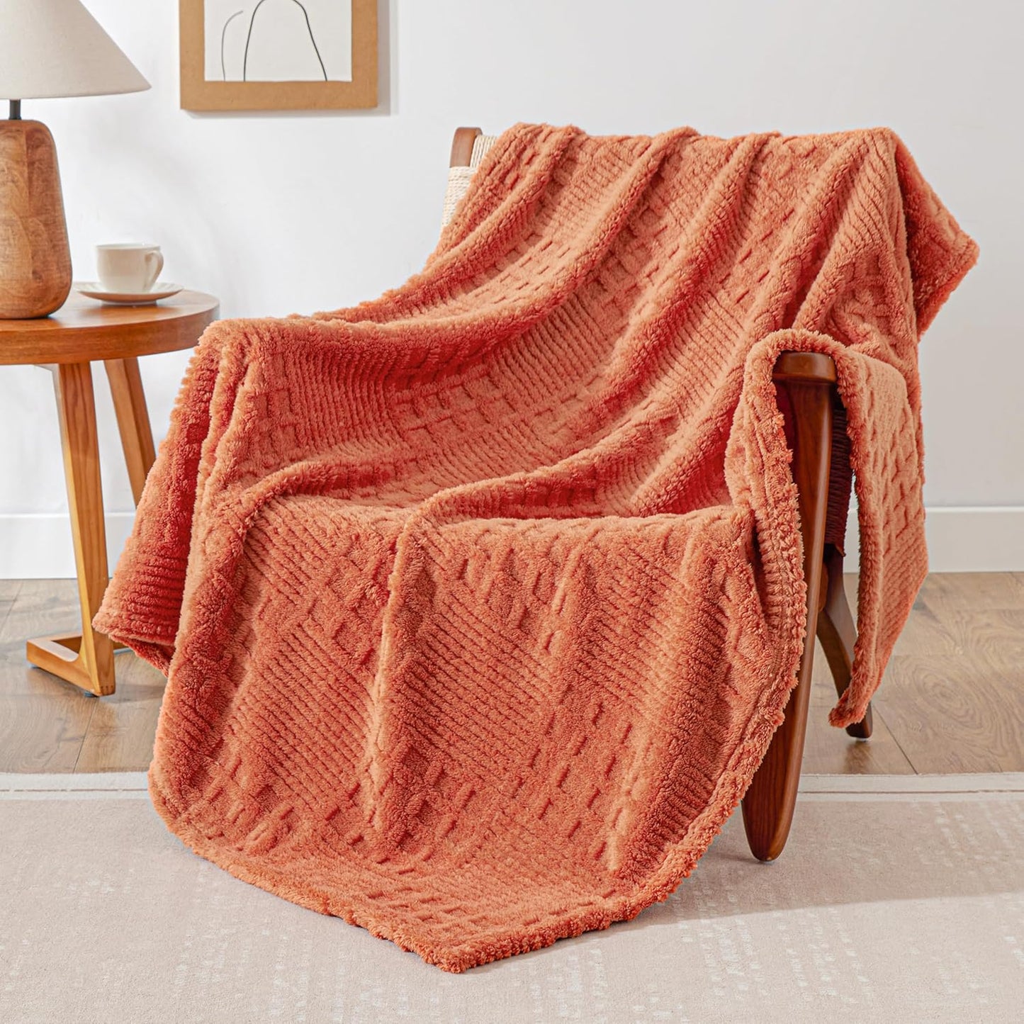 EXQ Home Fleece Throw Blanket for Couch or Bed - 3D Imitation Turtle Shell Jacquard Decorative Blankets - Cozy Soft Lightweight Fuzzy Flannel Blanket Suitable for All Seasons(50"×60",Beige)