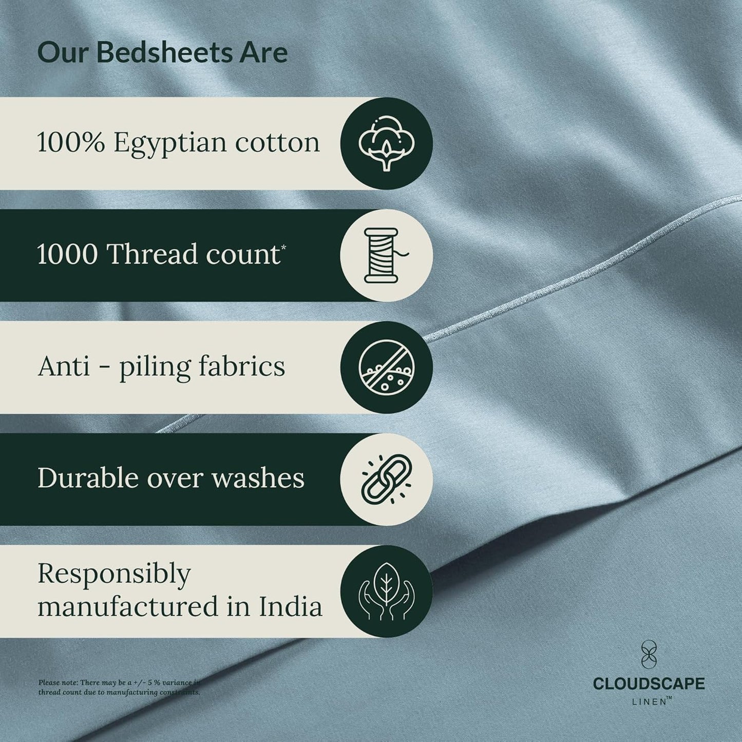 Cloud Scape Linen 100% Egyptian Cotton Sheets for Queen Size Bed, 4 Pieces Bedding Set, 1000 Thread Count, Hotel Quality, Silky Soft, Deep Pockets up to 17”, French Blue