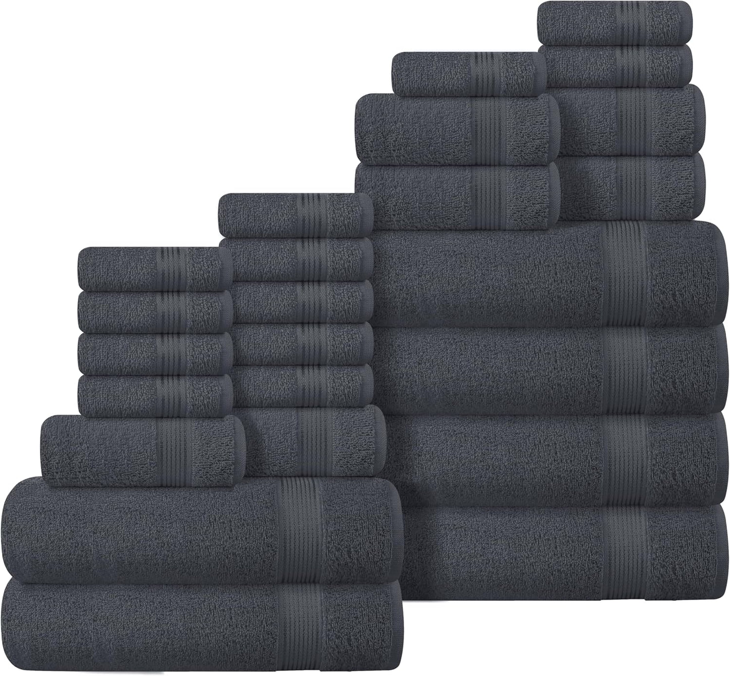 Belizzi Home Ultra Soft 3 Pack Cotton Towel Set, Contains a Bath Towel 28x55 inch, a Hand Towel 16x24 inch & a Wash Coth 12x12 inch, Ideal Everyday use, Compact & Lightweight - Black