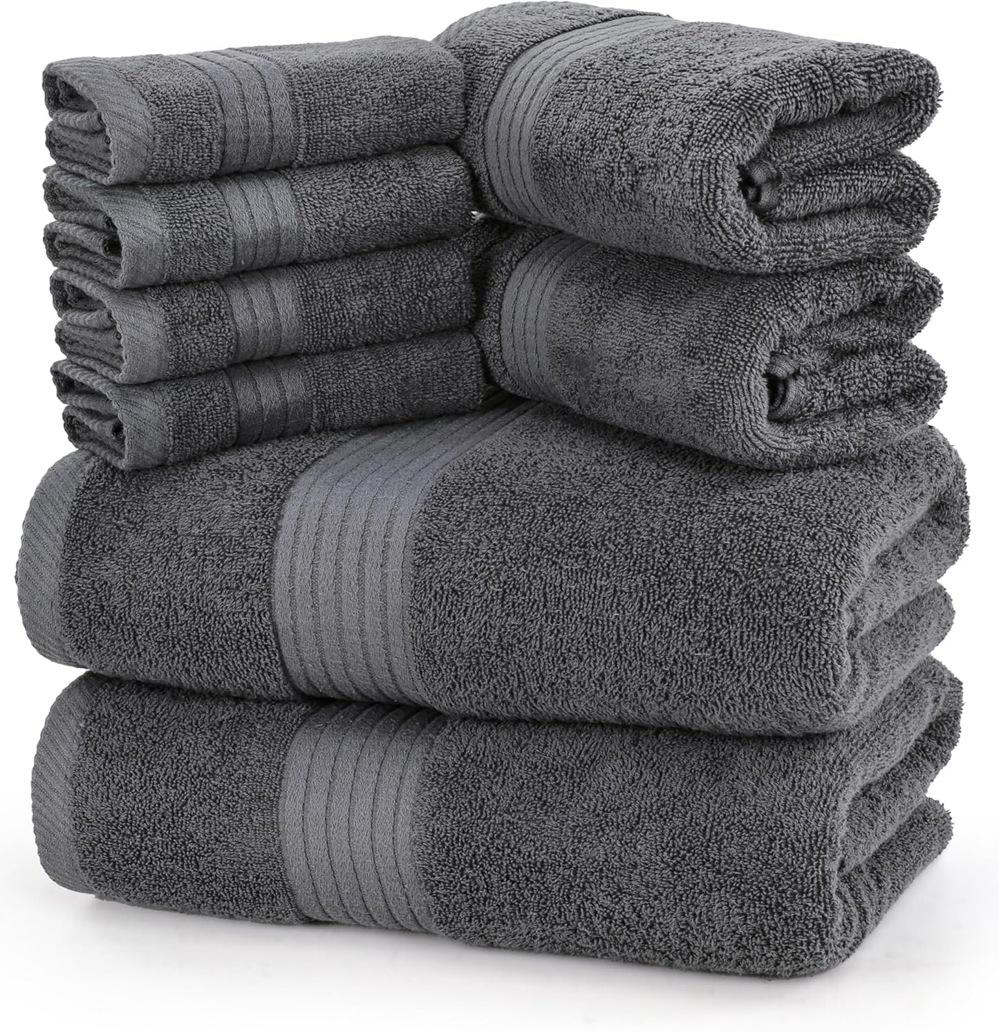 Utopia Towels 8 Piece Premium Towel Set, 2 Bath, 2 Hand, and 4 Washcloths, 100% Ring Spun Cotton, Highly Absorbent Towels for Bathroom, Sports, and Hotel, Grey