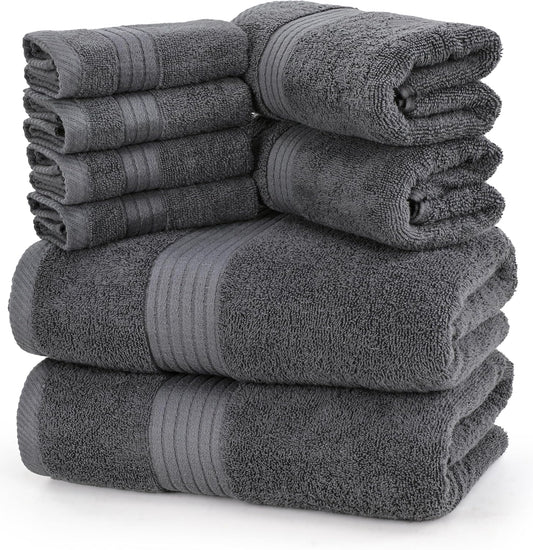 Utopia Towels 8 Piece Premium Towel Set, 2 Bath, 2 Hand, and 4 Washcloths, 100% Ring Spun Cotton, Highly Absorbent Towels for Bathroom, Sports, and Hotel, Grey