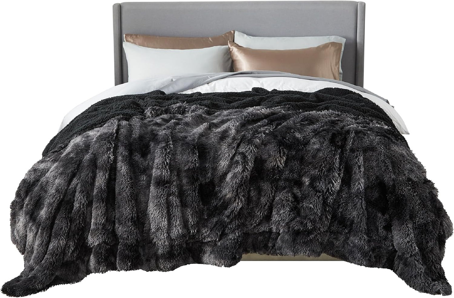 Bedsure Fluffy Throw Blanket Gifts for Women Men, Soft Fleece Sherpa Cozy Fuzzy Plush Warm Minky Thick Faux Fur Throw for Couch, Bed, Home Living Room Decor Bedroom Blanket Gifts for Mom Dad, Grey