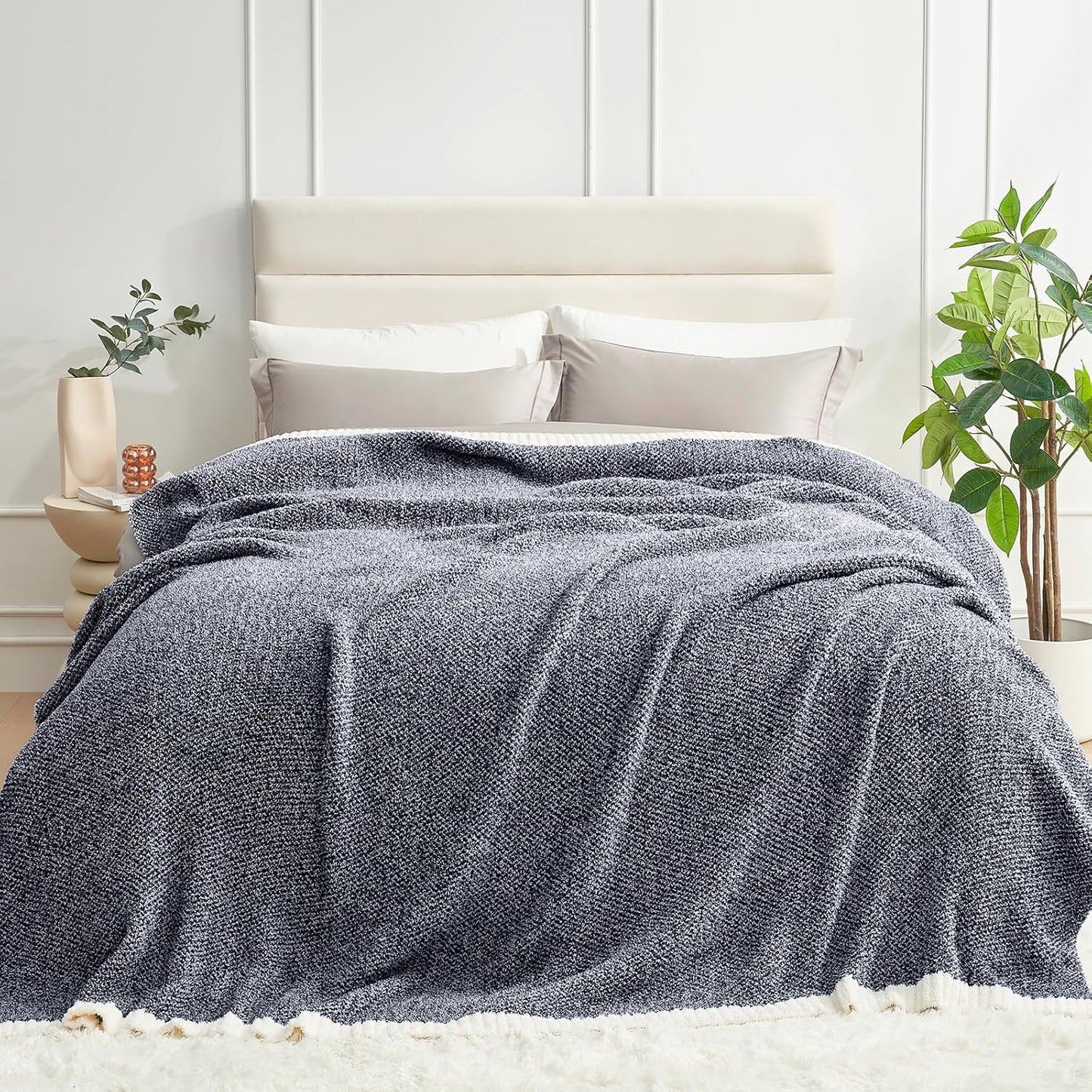 Snuggle Sac Heather Taupe Throw Blanket for Couch, Reversible Super Soft Knitted Blankets Warm Cozy Knit Fuzzy Plush Lightweight Throws for Sofa, Bed, Camping, Picnic, Taupe, 50x60 inches