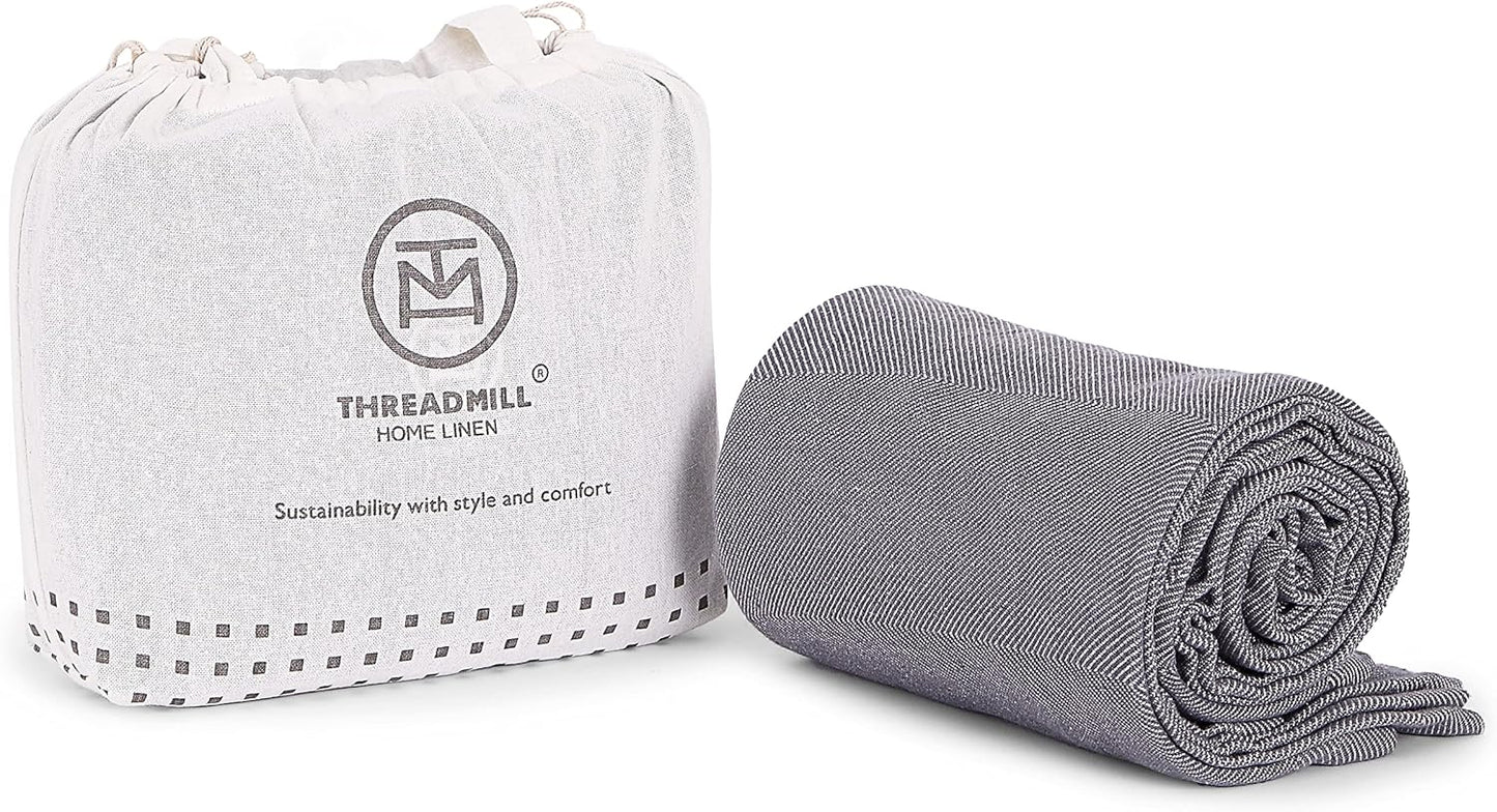 Threadmill Luxury Cotton Blankets Queen Size | All-Season 100% Cotton Blanket for Queen/Full Size Bed | Herringbone Soft Breathable | Sage Green