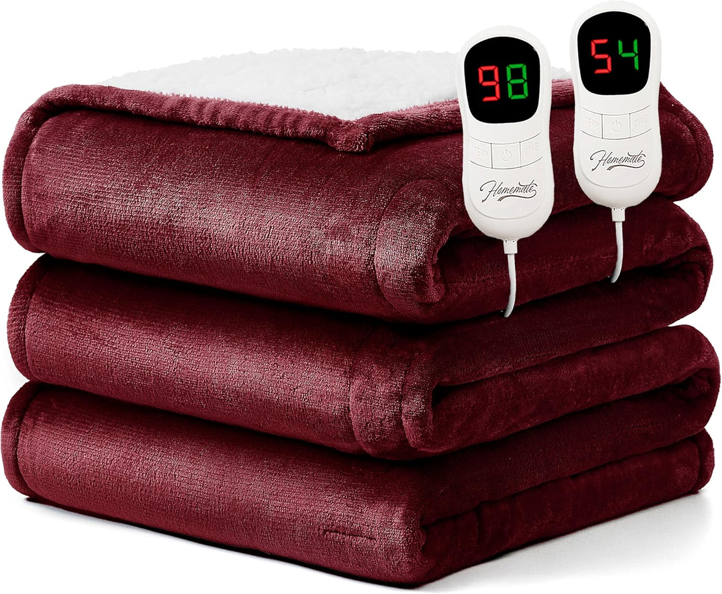 Homemate Heated Blanket Electric Throw - 50"x60" Heating Blanket Throw 1/2/4/6/8 Hours Auto-Off 10 Heat Level Over-Heat Protection Flannel Sherpa Electric ETL Certification