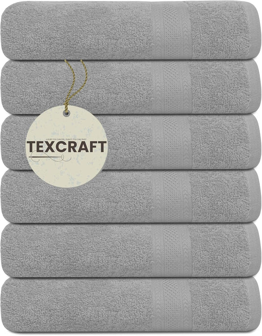 Medium Size Bath Towels Set of 6 – 100% Cotton Terry – 24" x 48" – Quick Dry, Soft & Highly Absorbent – Light Grey Towels for Bathroom, Gym, Spa, Pool & Daily Use