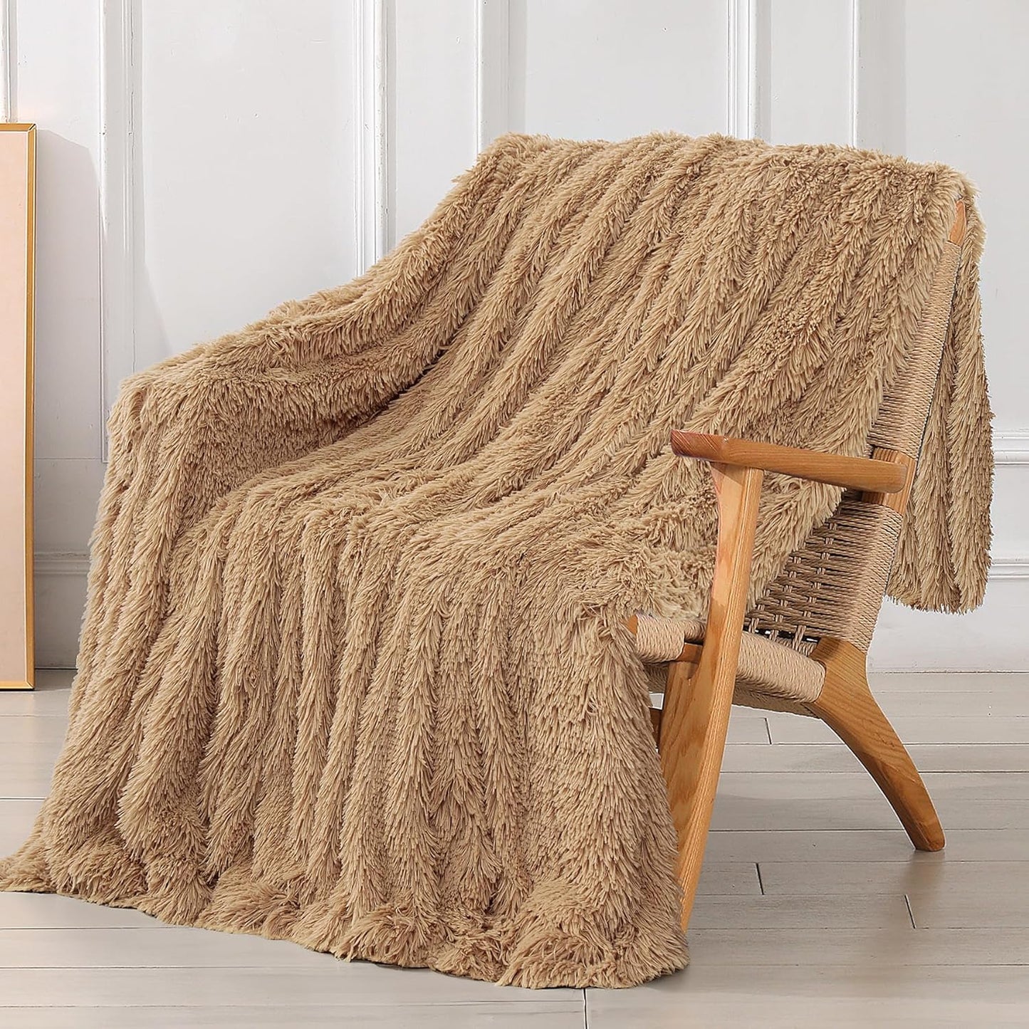 Tuddrom Decorative Extra Soft Fuzzy Faux Fur Throw Blanket 50" x 60",Solid Reversible Long Hair Shaggy Blanket,Fluffy Cozy Plush Comfy Microfiber Fleece Blankets for Couch Sofa Bedroom,Cream White