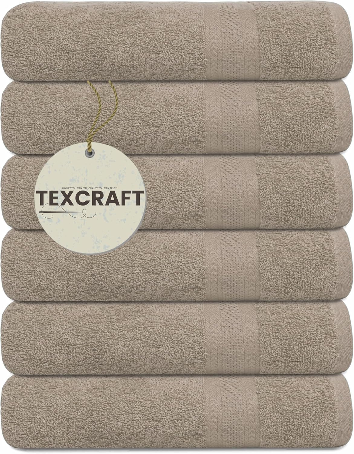 Medium Size Bath Towels Set of 6 – 100% Cotton Terry – 24" x 48" – Quick Dry, Soft & Highly Absorbent – Light Grey Towels for Bathroom, Gym, Spa, Pool & Daily Use