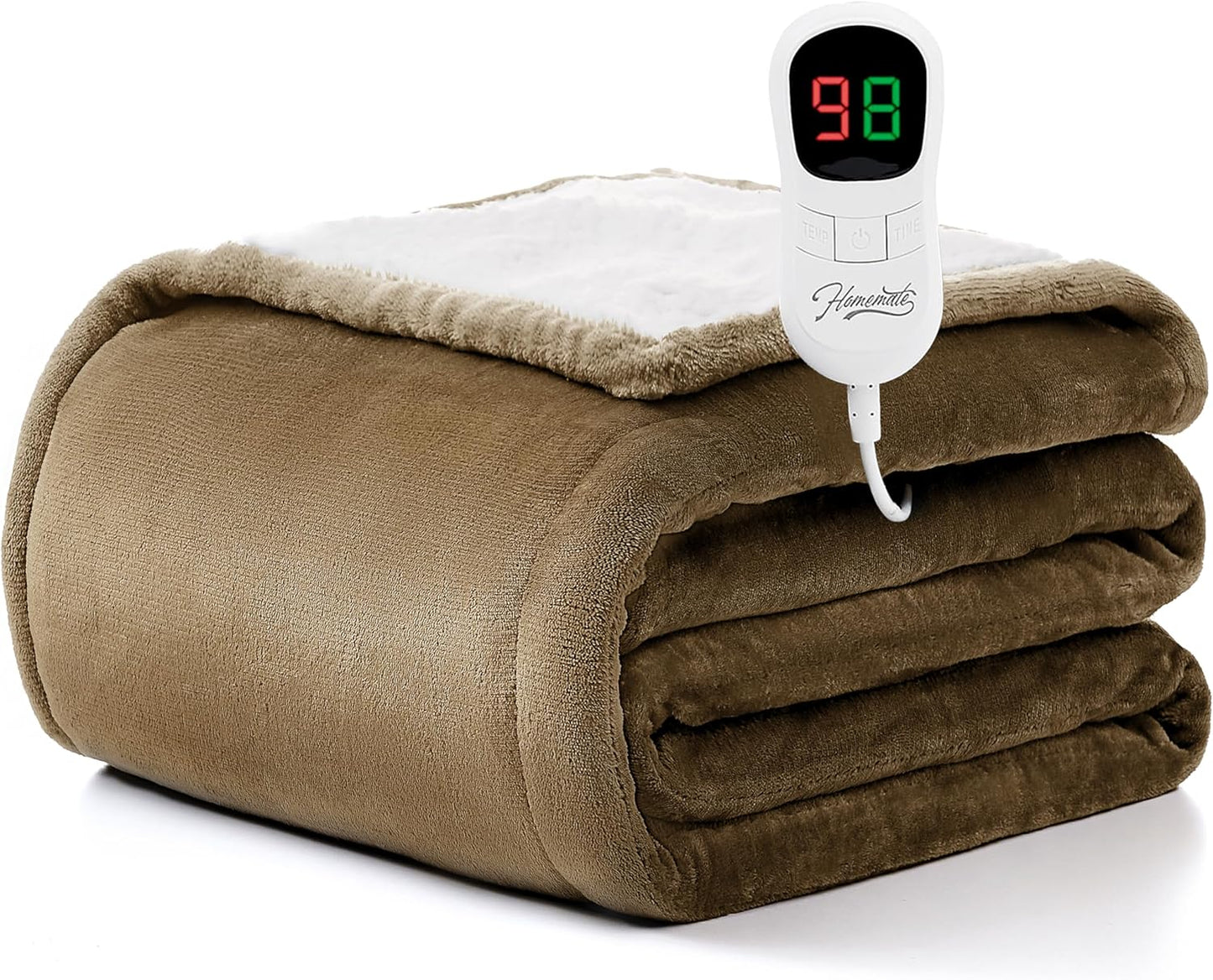 Homemate Heated Blanket Electric Throw - 50"x60" Heating Blanket Throw 1/2/4/6/8 Hours Auto-Off 10 Heat Level Over-Heat Protection Flannel Sherpa Electric ETL Certification