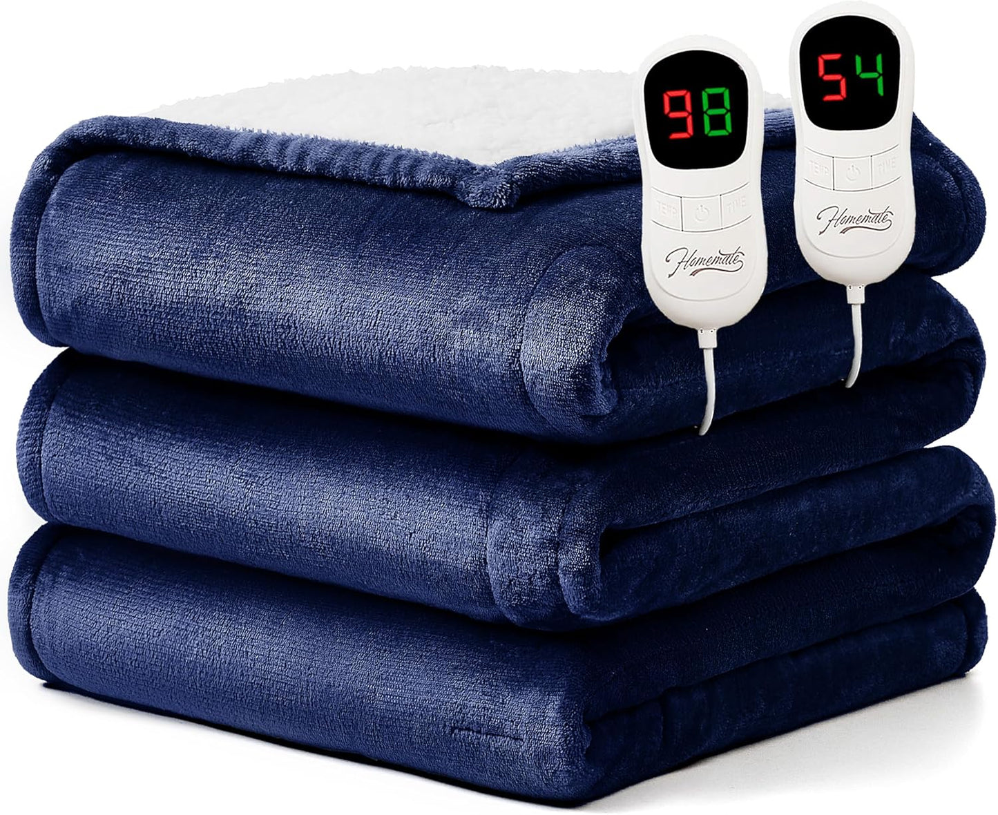 Homemate Heated Blanket Electric Throw - 50"x60" Heating Blanket Throw 1/2/4/6/8 Hours Auto-Off 10 Heat Level Over-Heat Protection Flannel Sherpa Electric ETL Certification