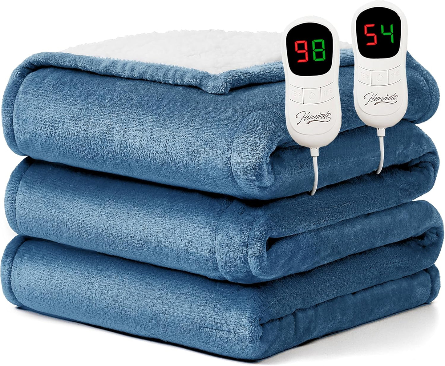 Homemate Heated Blanket Electric Throw - 50"x60" Heating Blanket Throw 1/2/4/6/8 Hours Auto-Off 10 Heat Level Over-Heat Protection Flannel Sherpa Electric ETL Certification