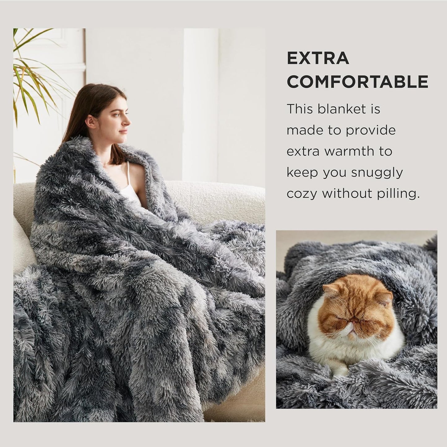 Bedsure Fluffy Throw Blanket Gifts for Women Men, Soft Fleece Sherpa Cozy Fuzzy Plush Warm Minky Thick Faux Fur Throw for Couch, Bed, Home Living Room Decor Bedroom Blanket Gifts for Mom Dad, Grey