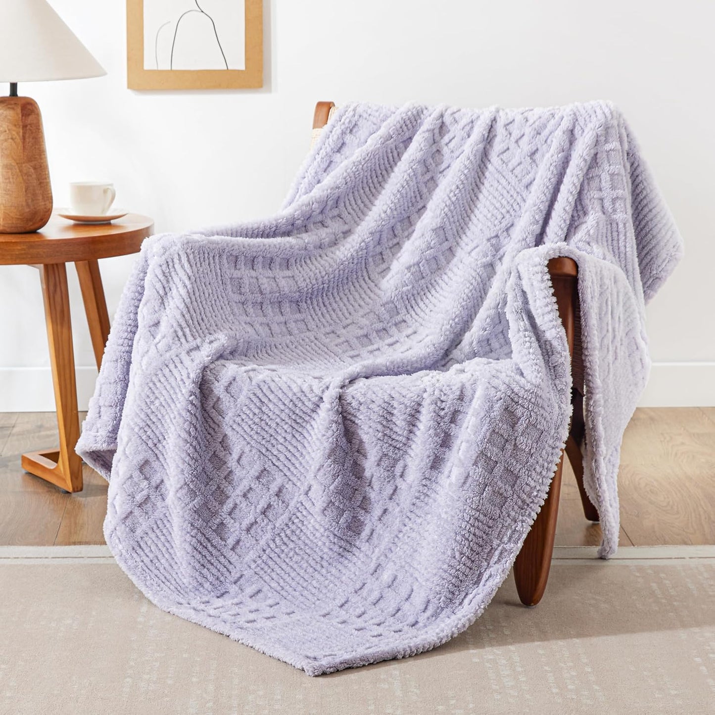 EXQ Home Fleece Throw Blanket for Couch or Bed - 3D Imitation Turtle Shell Jacquard Decorative Blankets - Cozy Soft Lightweight Fuzzy Flannel Blanket Suitable for All Seasons(50"×60",Beige)