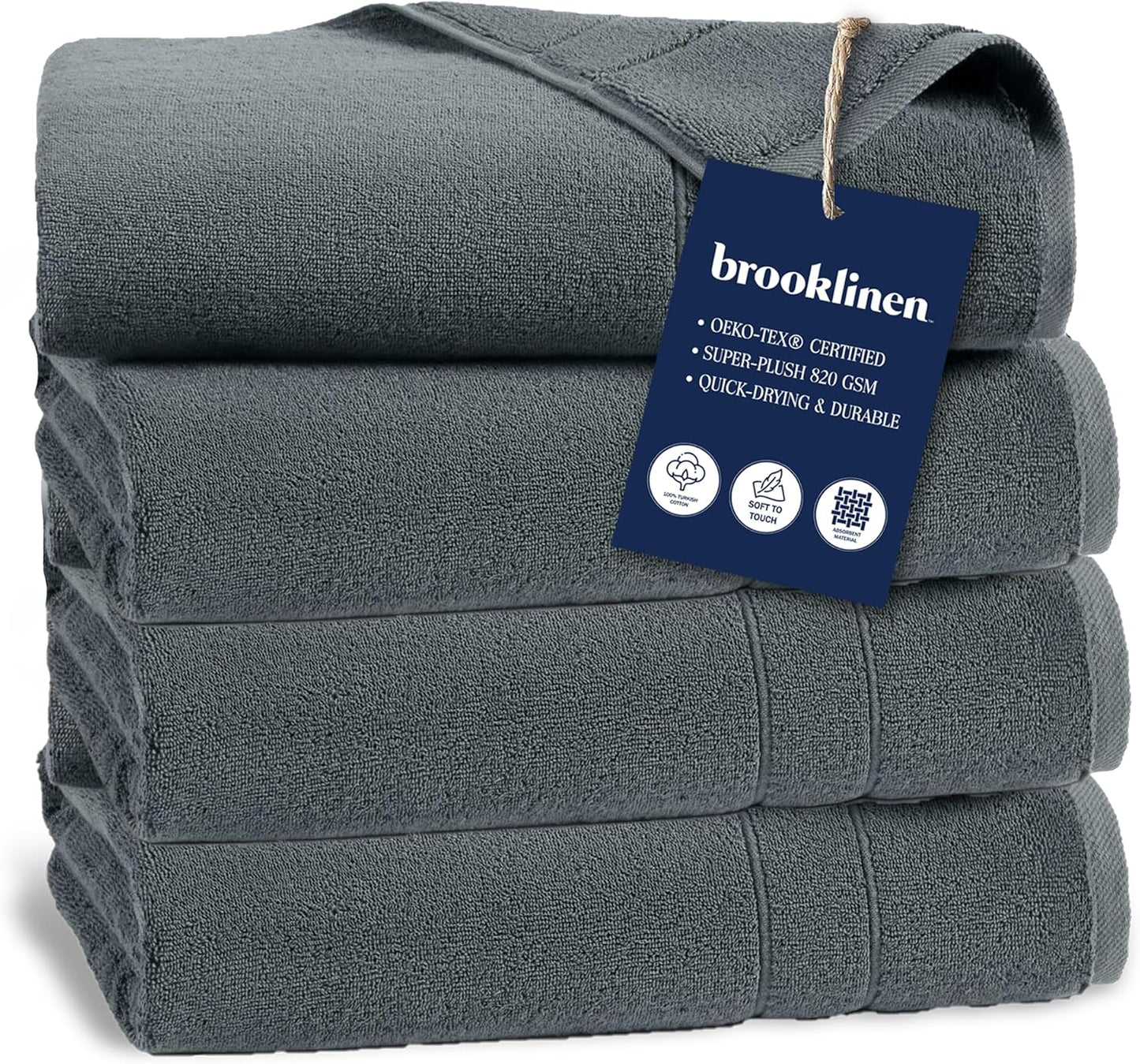 Brooklinen Super-Plush Turkish Cotton Bath Towels Set of 2 Cotton, 820 GSM, Machine Washable, Perfect Bath Towels for Bathroom, Spa & Shower (30" x 58", Smoke Grey)