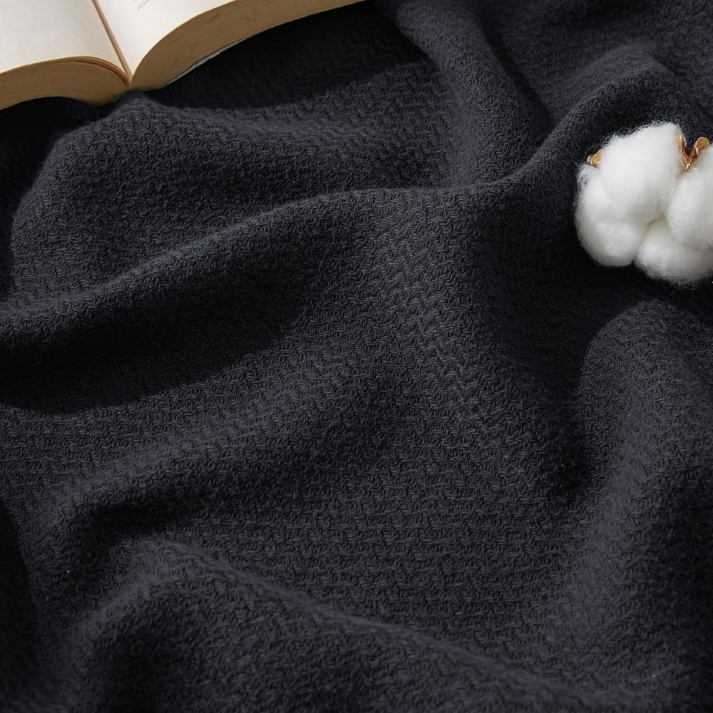 Bedsure 100% Cotton Blanket Queen Size for Bed - Breathable and Lightweight, Soft Cozy Textured Herringbone Woven Blanket for Summer, Linen Beige, 90x90 inches
