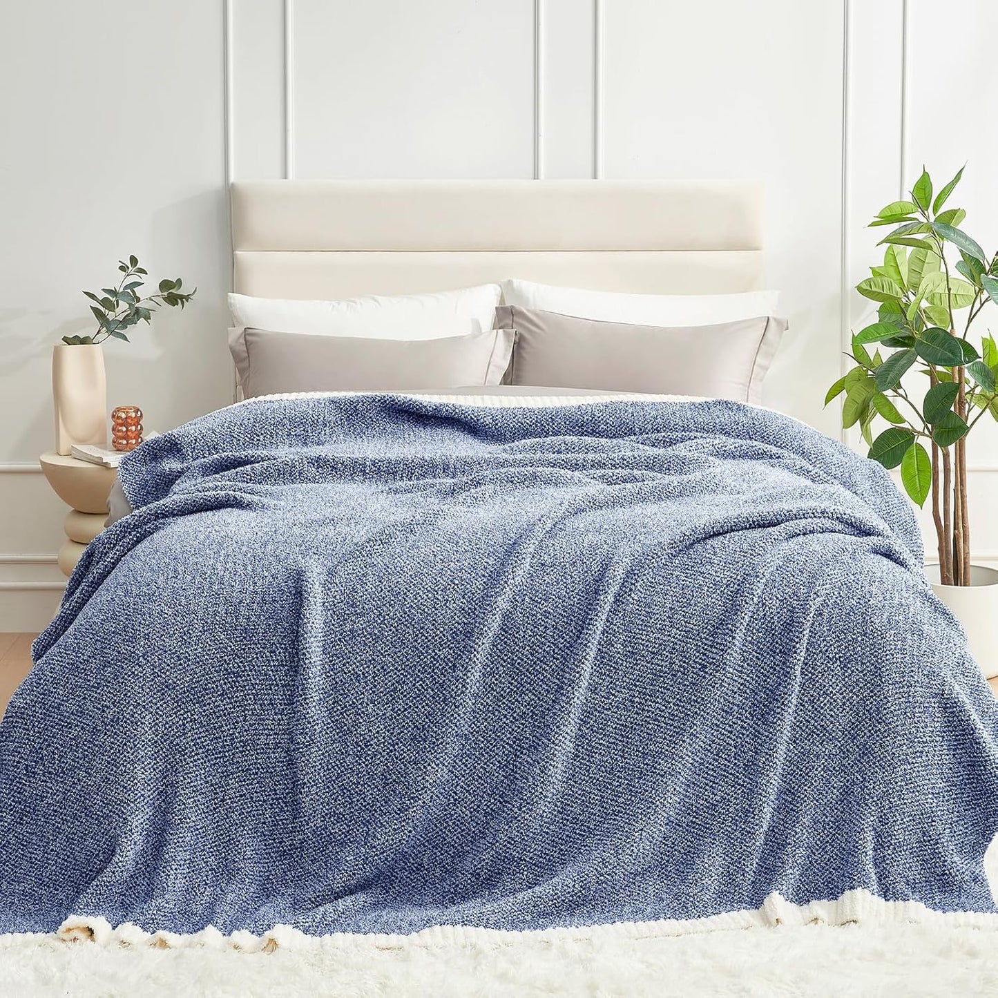 Snuggle Sac Heather Taupe Throw Blanket for Couch, Reversible Super Soft Knitted Blankets Warm Cozy Knit Fuzzy Plush Lightweight Throws for Sofa, Bed, Camping, Picnic, Taupe, 50x60 inches