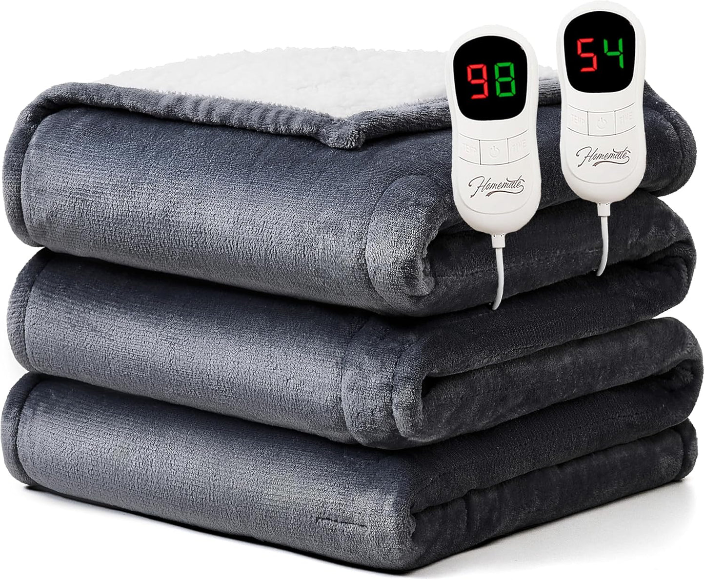 Homemate Heated Blanket Electric Throw - 50"x60" Heating Blanket Throw 1/2/4/6/8 Hours Auto-Off 10 Heat Level Over-Heat Protection Flannel Sherpa Electric ETL Certification