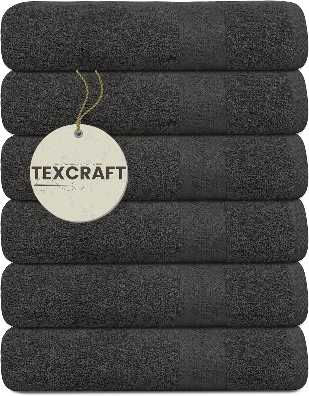 Medium Size Bath Towels Set of 6 – 100% Cotton Terry – 24" x 48" – Quick Dry, Soft & Highly Absorbent – Light Grey Towels for Bathroom, Gym, Spa, Pool & Daily Use