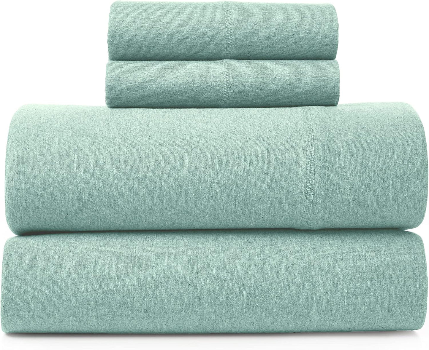 Road Trip America Jersey Knit Sheet Set - 4 Pieces Queen Cotton Sheets Set - Soft Cozy Stretchy Knit Bed Linen (Oatmeal, Queen)